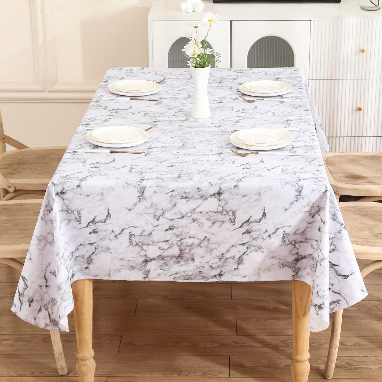 Heavy Duty Vinyl Tablecloth with Flannel Backing Waterproof Oil-Proof Plastic Table Cloth Stain-Resistant Wipeable Rectangle or Square Table Cover for Indoor and Outdoor (Marble, 52X70 Inch) - Medaid International