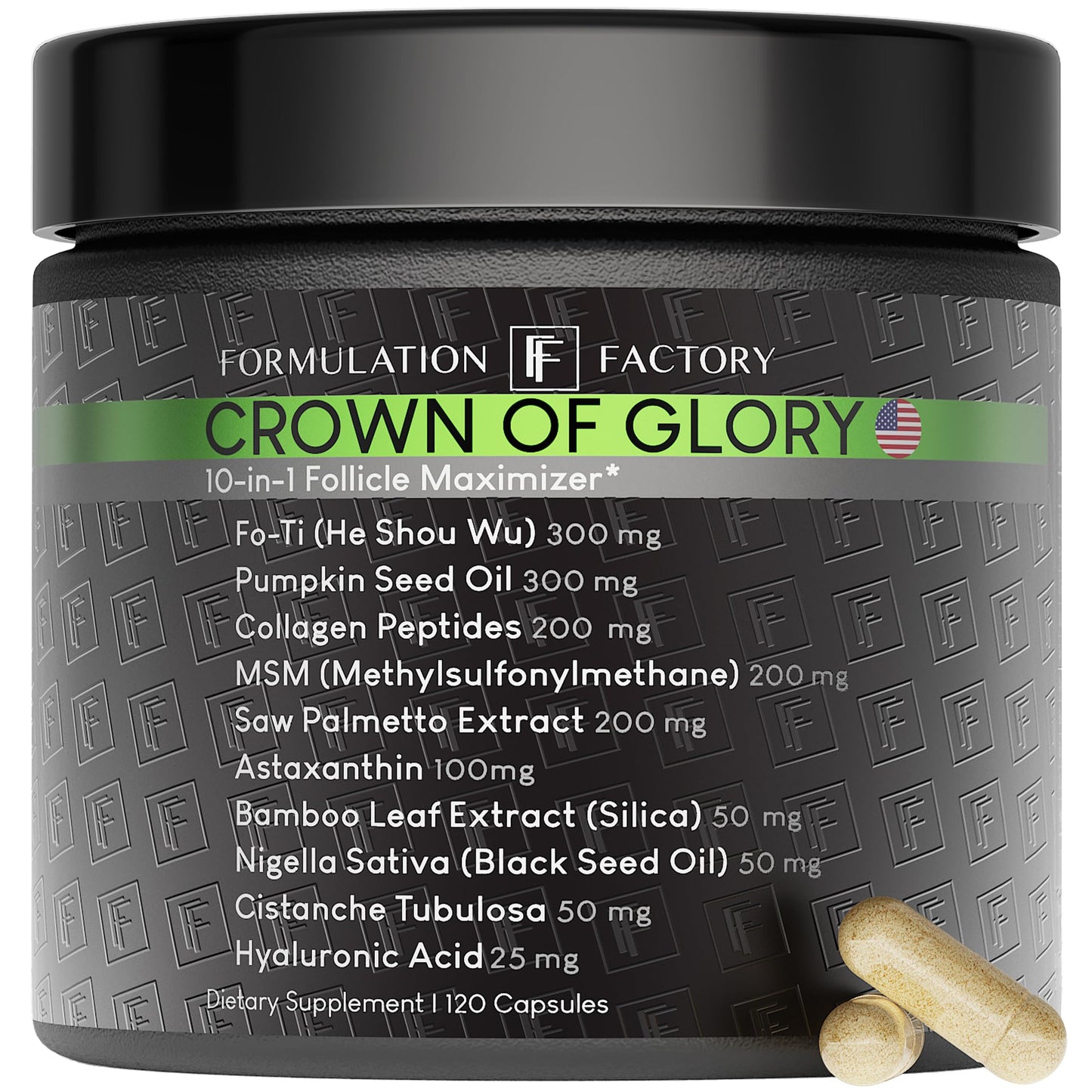 Formulation Factory Crown of Glory 10-in-1 Hair Growth Maximizer, DHT Blocker with Saw Palmetto, Fo-Ti, Collagen, Supports Thicker Hair & Scalp Health (2 Month Supply, 120 Capsules) - Medaid International