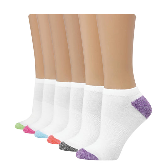 Hanes womens 6-pair Comfort Fit No Show fashion liner socks, White With Color Heel & Toe, 5 9 US - Medaid International