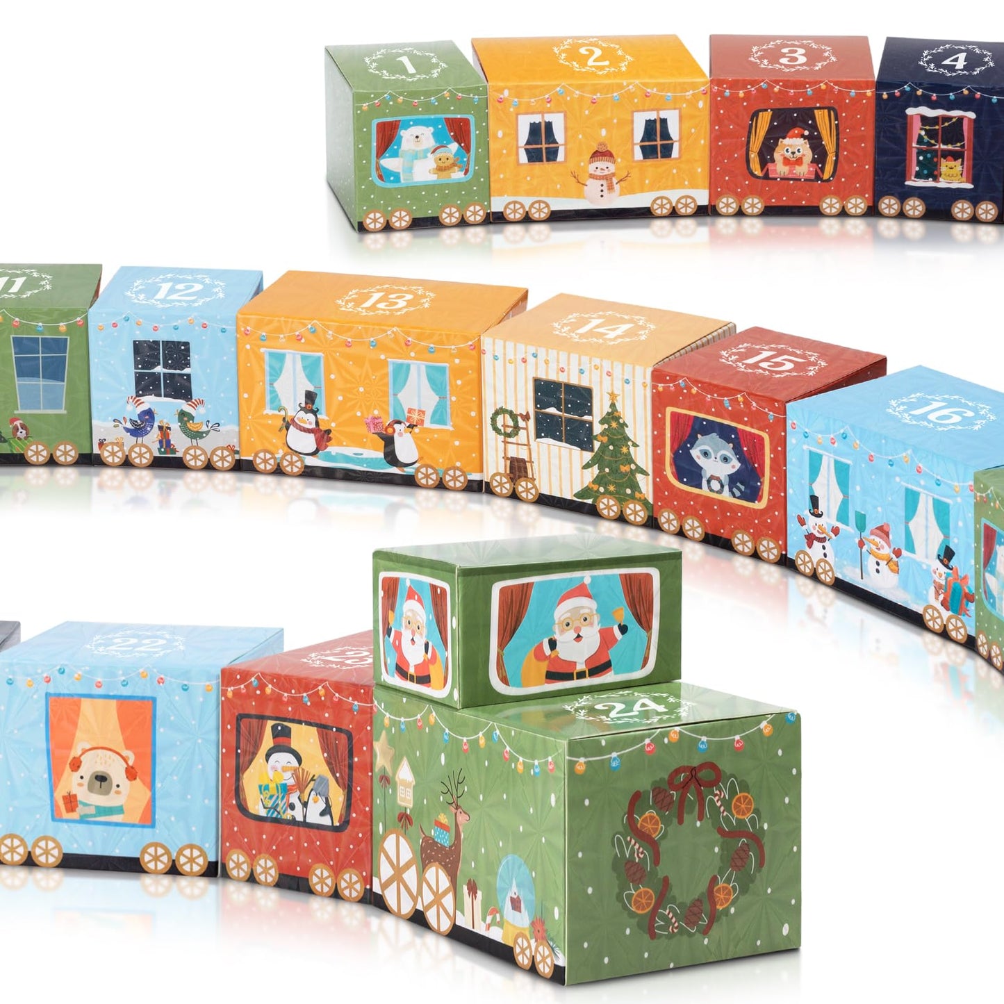 24 Empty Advent Calendar Boxes to Fill, DIY Christmas Train Advent Calendar Boxes, Personalized Advent Calendars Christmas Countdown Gift Boxes for Kids Adults, XMAS Decor - Unique Train Shaped - Medaid International