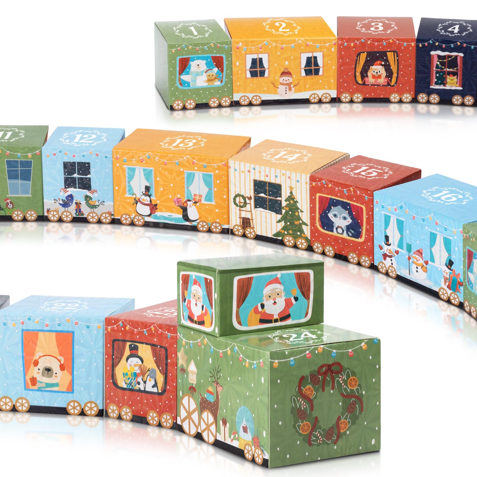 24 Empty Advent Calendar Boxes to Fill, DIY Christmas Train Advent Calendar Boxes, Personalized Advent Calendars Christmas Countdown Gift Boxes for Kids Adults, XMAS Decor - Unique Train Shaped - Medaid International