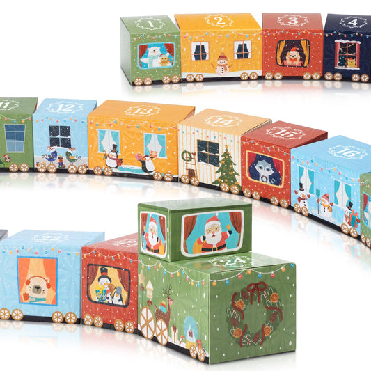 24 Empty Advent Calendar Boxes to Fill, DIY Christmas Train Advent Calendar Boxes, Personalized Advent Calendars Christmas Countdown Gift Boxes for Kids Adults, XMAS Decor - Unique Train Shaped - Medaid International