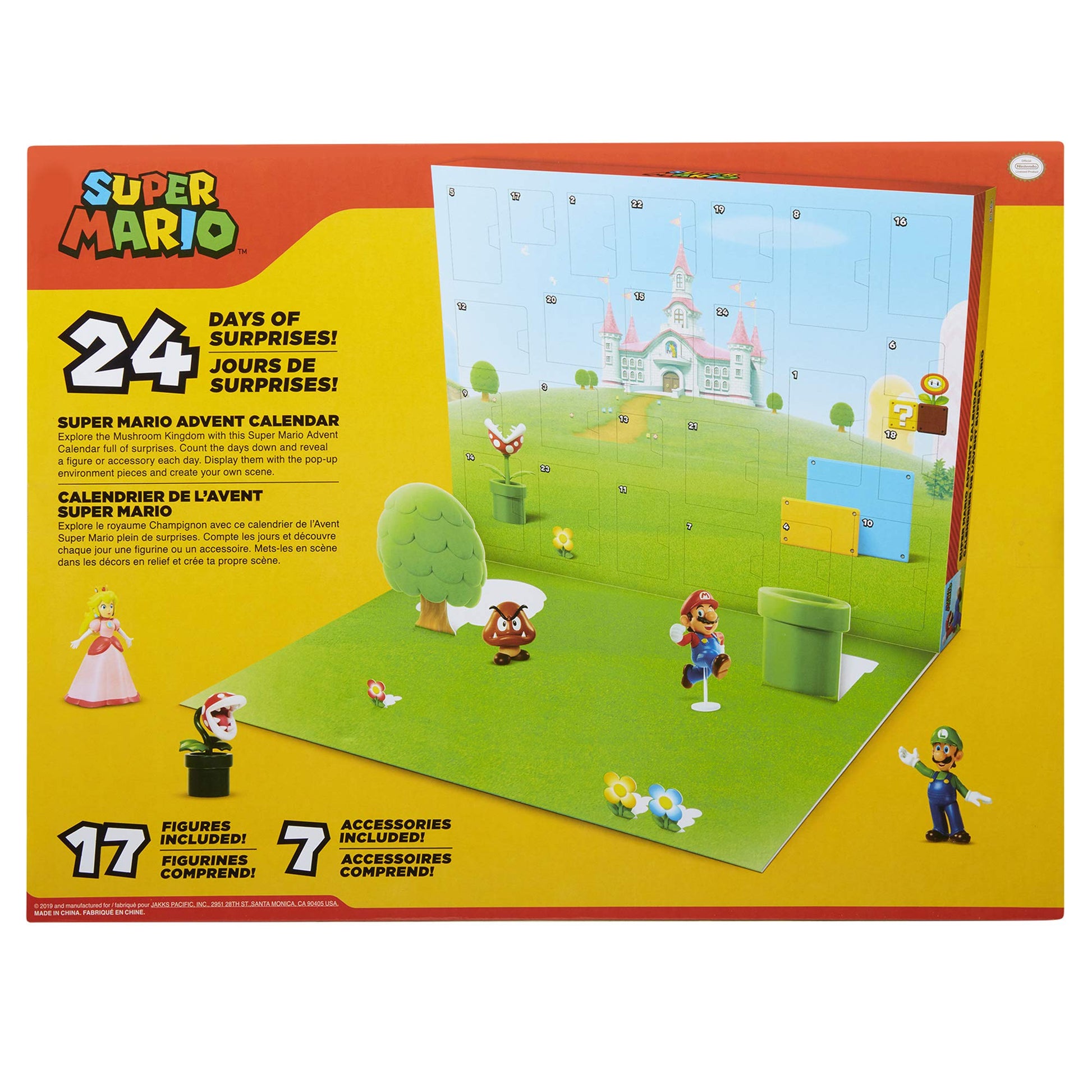 SUPER MARIO Nintendo Advent Calendar Christmas Holiday Calendar with 17 Articulated 2.5” Action Figures & 7 Accessories, 24 Day Surprise Countdown with Pop-Up Environment [Amazon Exclusive] - Medaid International