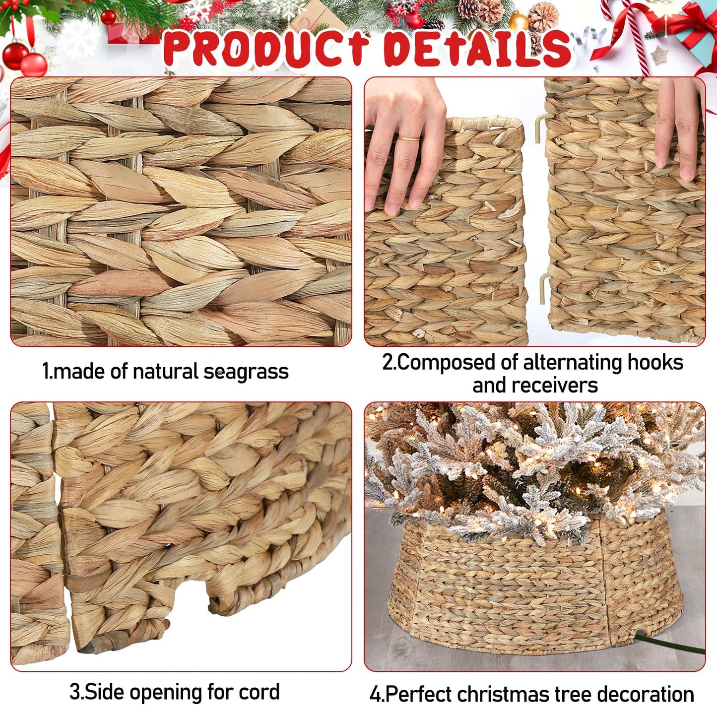 5-Piece Rattan Christmas Tree Collar - 26" Rustic Farmhouse Tree Skirt- Xmas Tree Base Cover for Christmas Decoration- Woven Holiday Tree Ring Accessory for Home, Living Room (Natural, 26 in) - Medaid International
