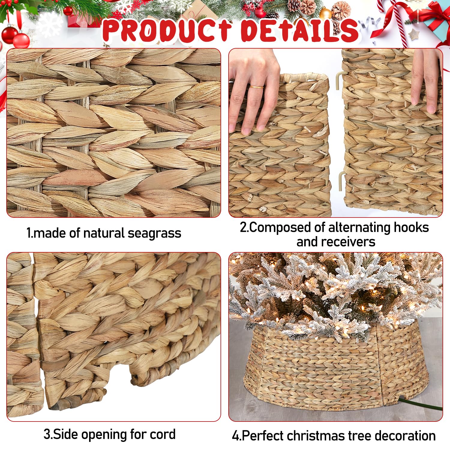 5-Piece Rattan Christmas Tree Collar - 26" Rustic Farmhouse Tree Skirt- Xmas Tree Base Cover for Christmas Decoration- Woven Holiday Tree Ring Accessory for Home, Living Room (Natural, 26 in) - Medaid International