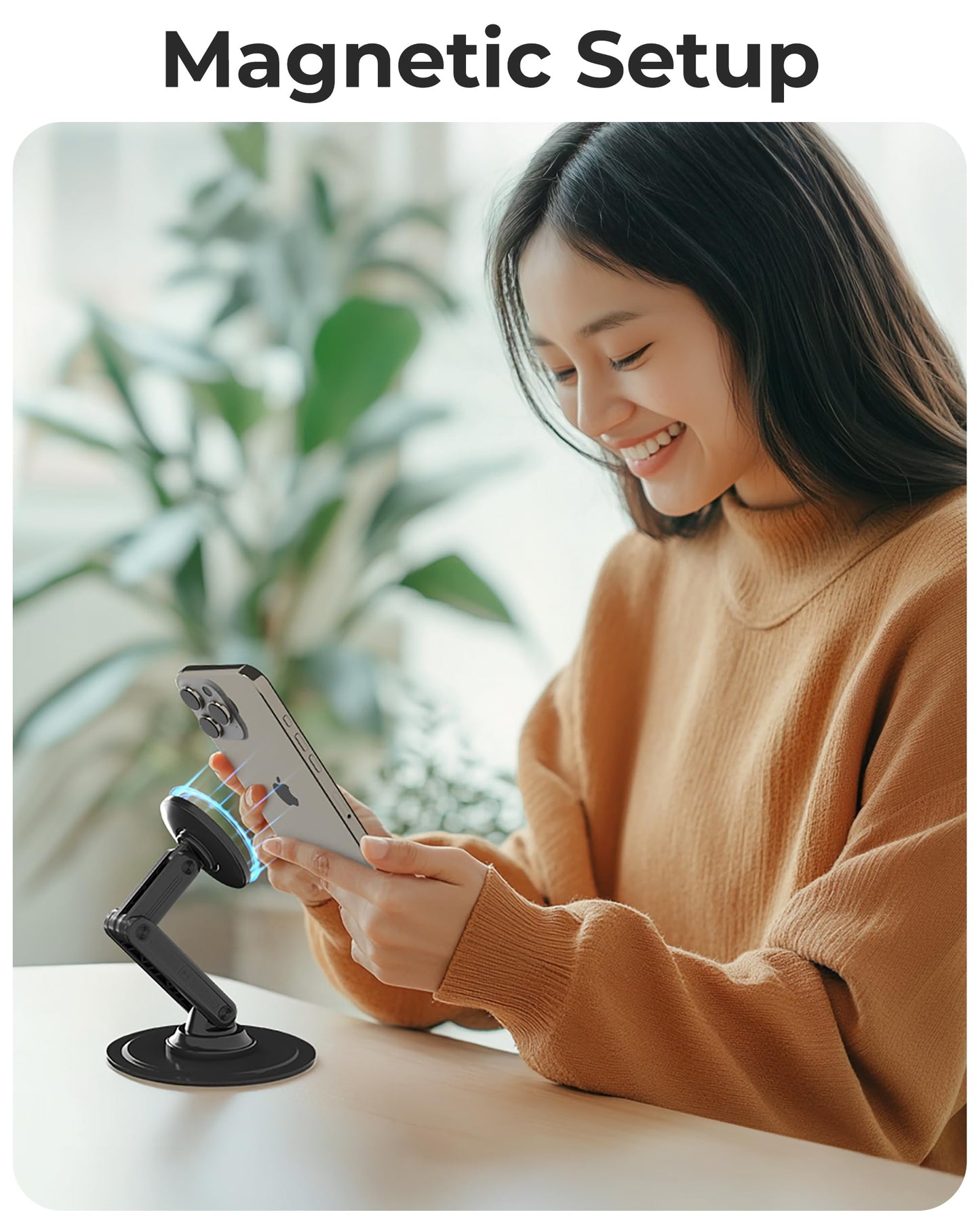 COOPER Mag360, Magnetic Phone Stand for Desk Compatible with MagSafe Phone Holder, 360° Adjustable, iPhone Desk Stand for iPhone 17 Pro Max/16/15/14/13/12, Incl 1 Metal Ring for Other Phones - Black - Medaid International