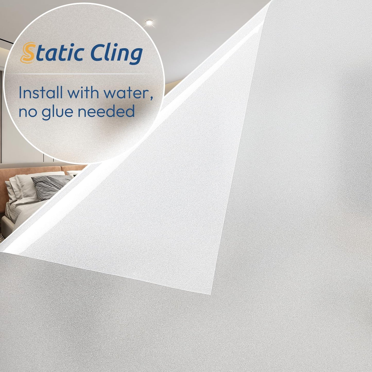 rabbitgoo Window Privacy Film, Frosted Glass Window Clings, Static Cling UV Heat Blocking Door Stickers for Home Bathroom, Removable Indoor Decal Coverings Day and Night, Pure, 17.5 x 78.7 Inches - Medaid International