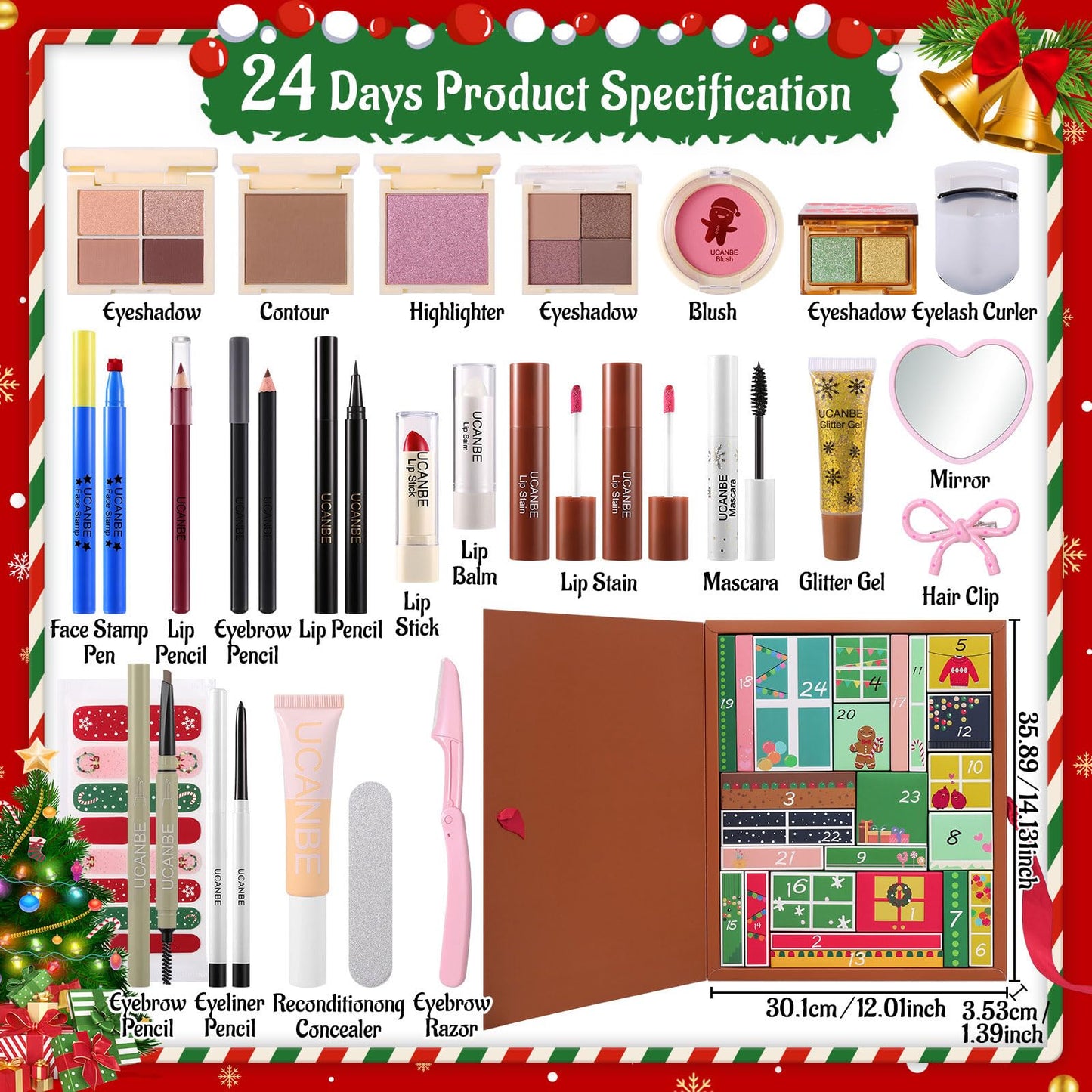 Makeup Advent Calendar 2025, 24 Days Christmas Gift Makeup Sets For Women, UCANBE 2025 Xmas Countdown Calendar Full Makeup Kits Beauty Makeup & Cosmetic For Teens, Girls Gift - Medaid International