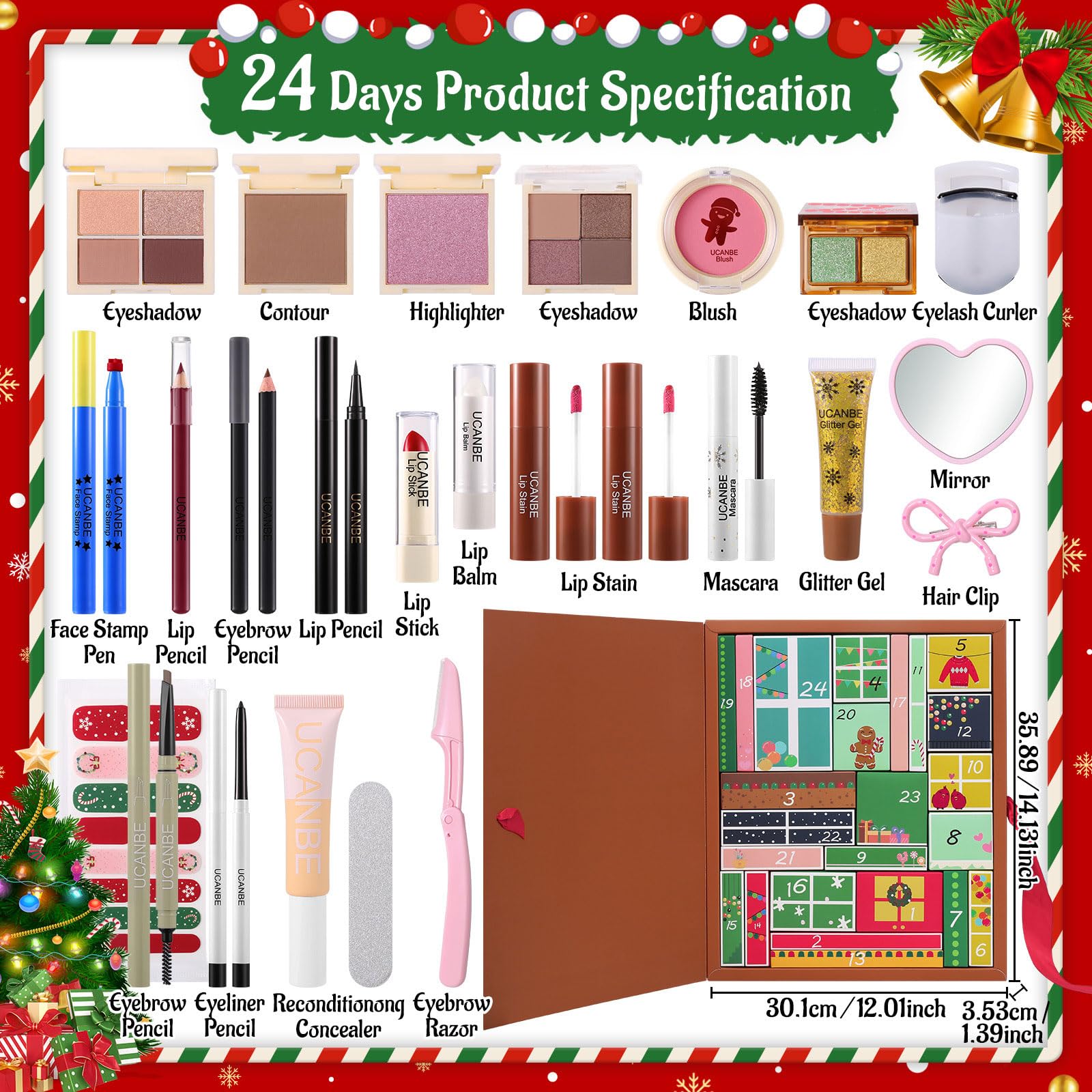 Makeup Advent Calendar 2025, 24 Days Christmas Gift Makeup Sets For Women, UCANBE 2025 Xmas Countdown Calendar Full Makeup Kits Beauty Makeup & Cosmetic For Teens, Girls Gift - Medaid International