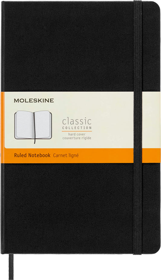 Moleskine Classic Notebook, Large, Ruled, Black, Hard Cover (5 x 8.25) - Medaid International