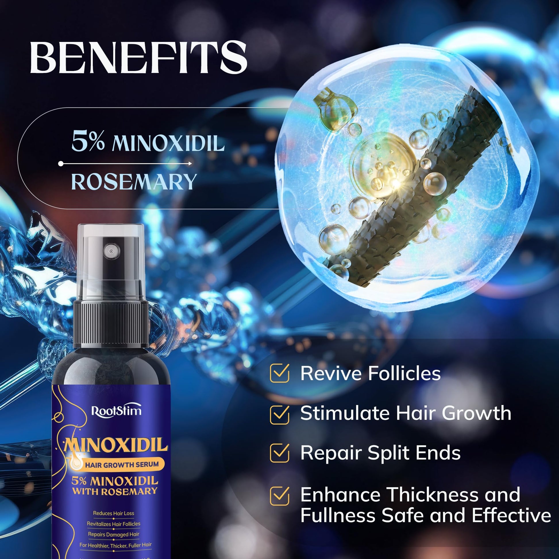 5% Minoxidil Hair Growth for Men and Women: Extra Strength Minoxidil Hair Loss Treatment Serum with Rosemary for Faster Stronger Thicker Hair Growth 60ML - Medaid International