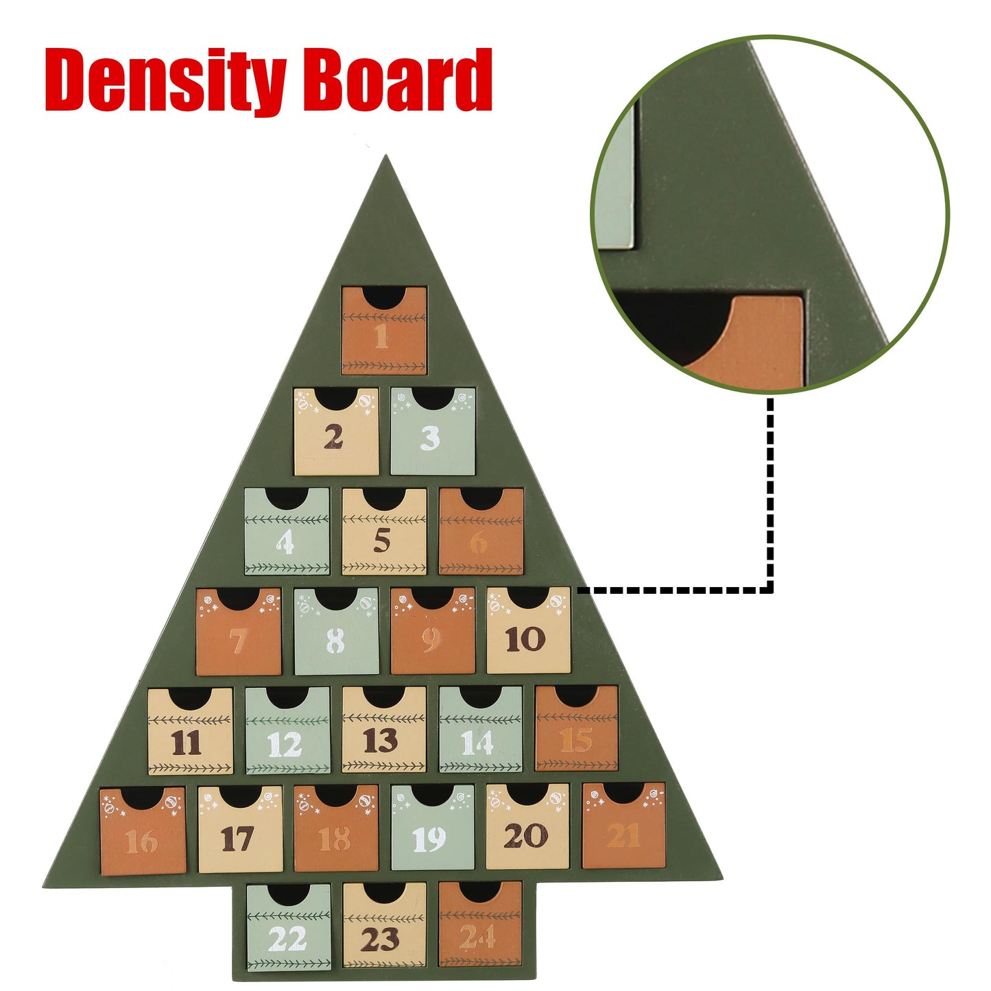 JOEJET Wooden Advent Calendar 2025, 24 Days Countdown to Christmas Calendar with Storage Drawers, DIY Tree Shape Refillable Wooden Advent Xmas Countdown Calendar - Medaid International