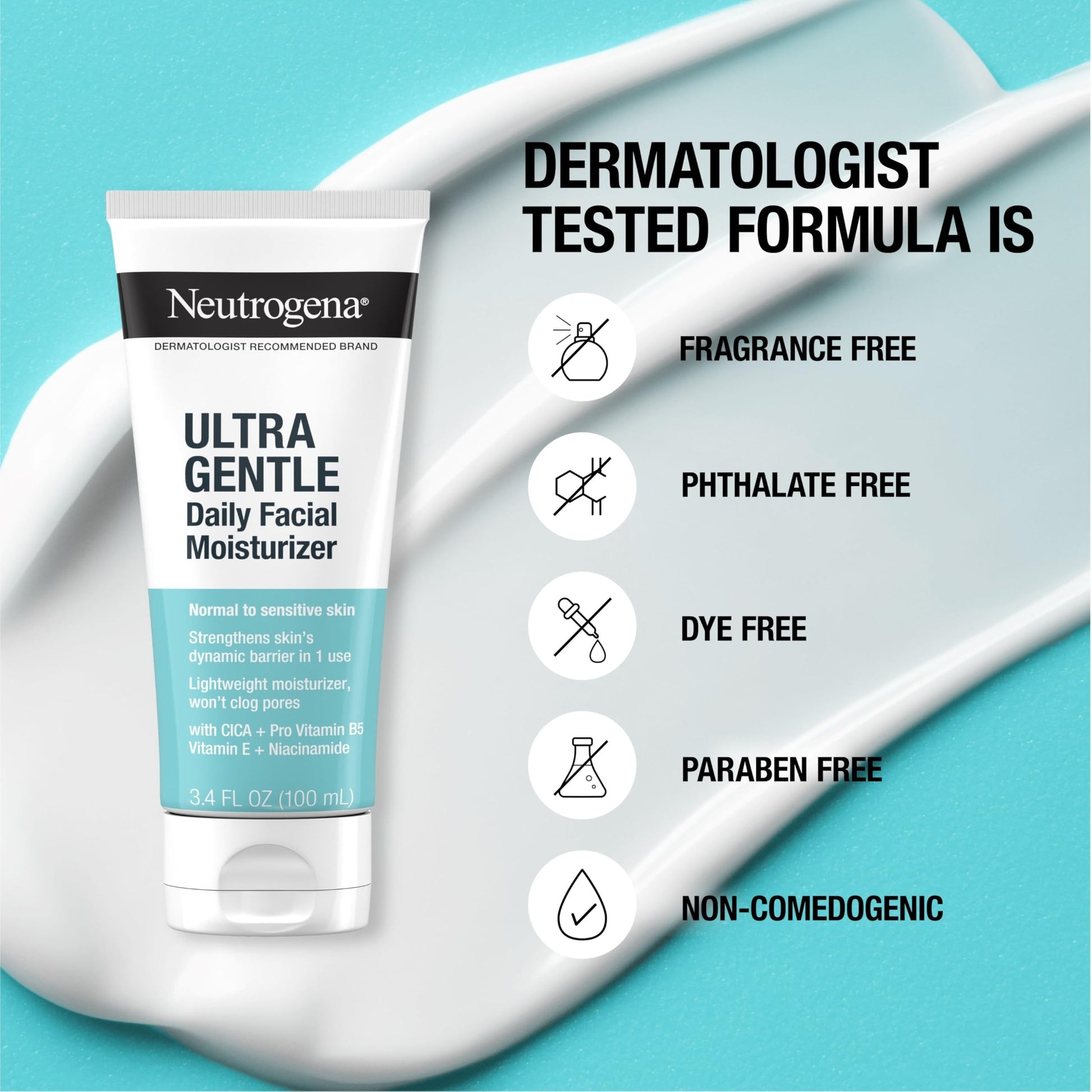 Neutrogena Fragrance Free Daily Facial Moisturizer, Face & Neck Moisturizer for Sensitive Skin with Vitamin B3, Pro-Vitamin B5 & Vitamin E Supports Skin's Dynamic Barrier, 3.4 fl. oz - Medaid International