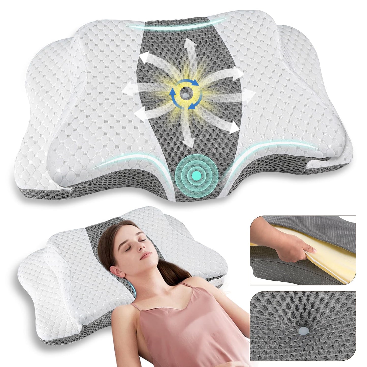 Pain Relief Cervical Pillow for Neck Support,Adjustable Ergonomic Pillow Cozy Sleeping,Odorless Orthopedic Memory Foam Pillows,Contour Bed Pillow for Side Back Stomach Sleeper - Medaid International