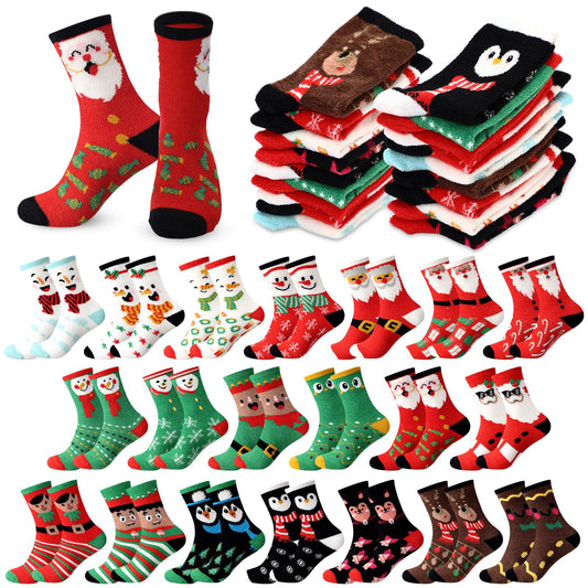 Cutecrop 20 Pairs Christmas Fuzzy Socks Bulk for Women Xmas Fluffy Winter Socks Warm Slipper for Gifts Family Adults - Medaid International
