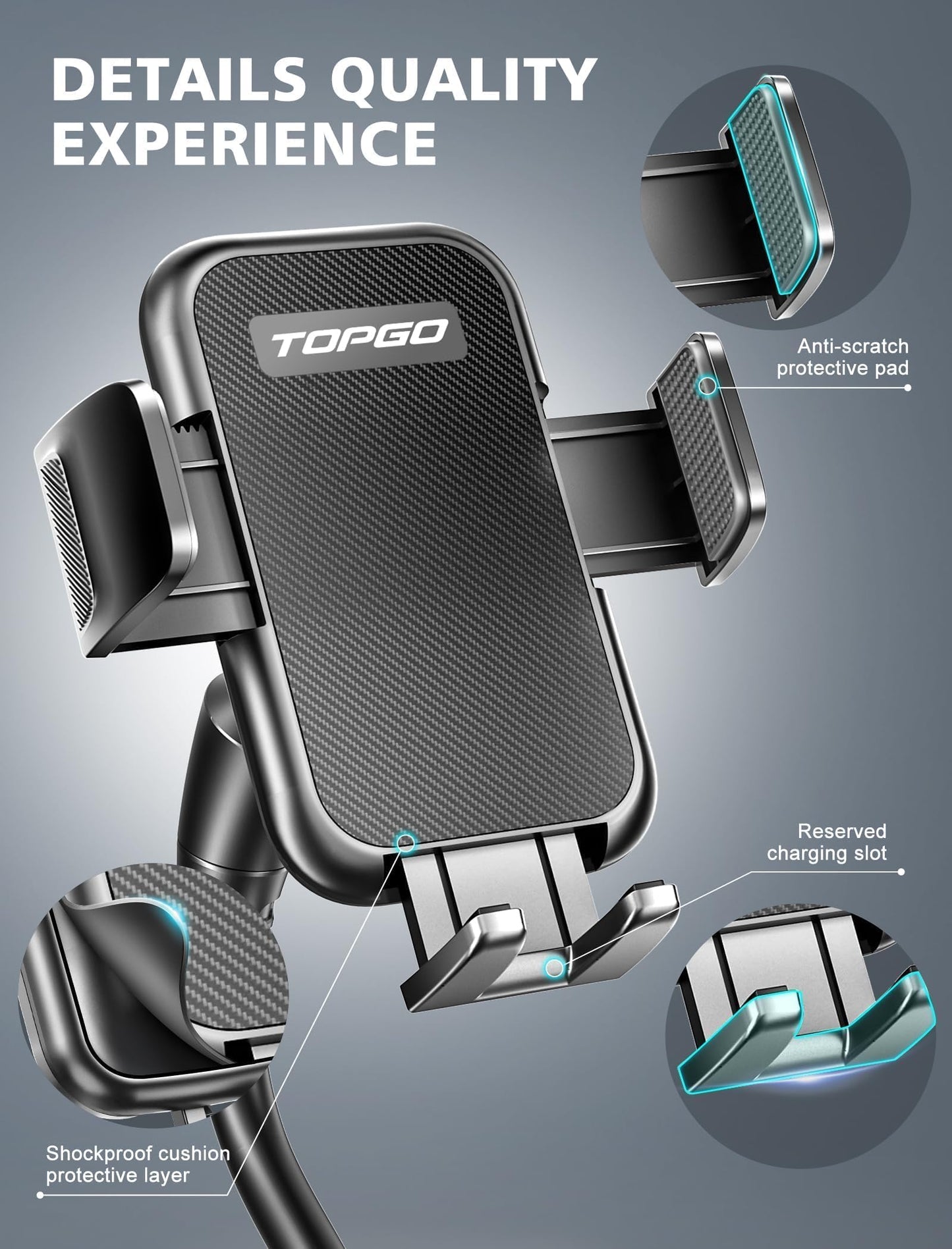 TOPGO Cup Phone Holder for Car [2025 Upgraded Ultra-Sturdy & Non-Shaking] Car Phone Mount with Adjustable Long Gooseneck Cell Phone Automobile Cradles for iPhone 16 Pro Max and More Smartphone - Black - Medaid International
