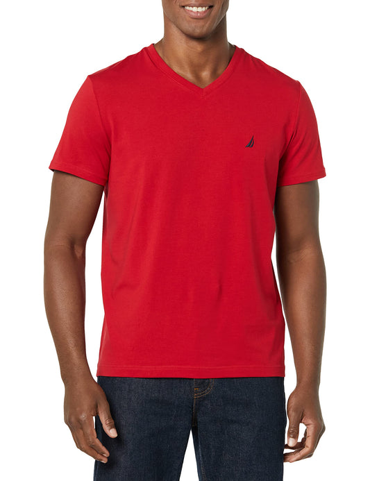 Nautica Men's Short Sleeve Solid Slim Fit V-Neck T-Shirt, Red, X-Large - Medaid International