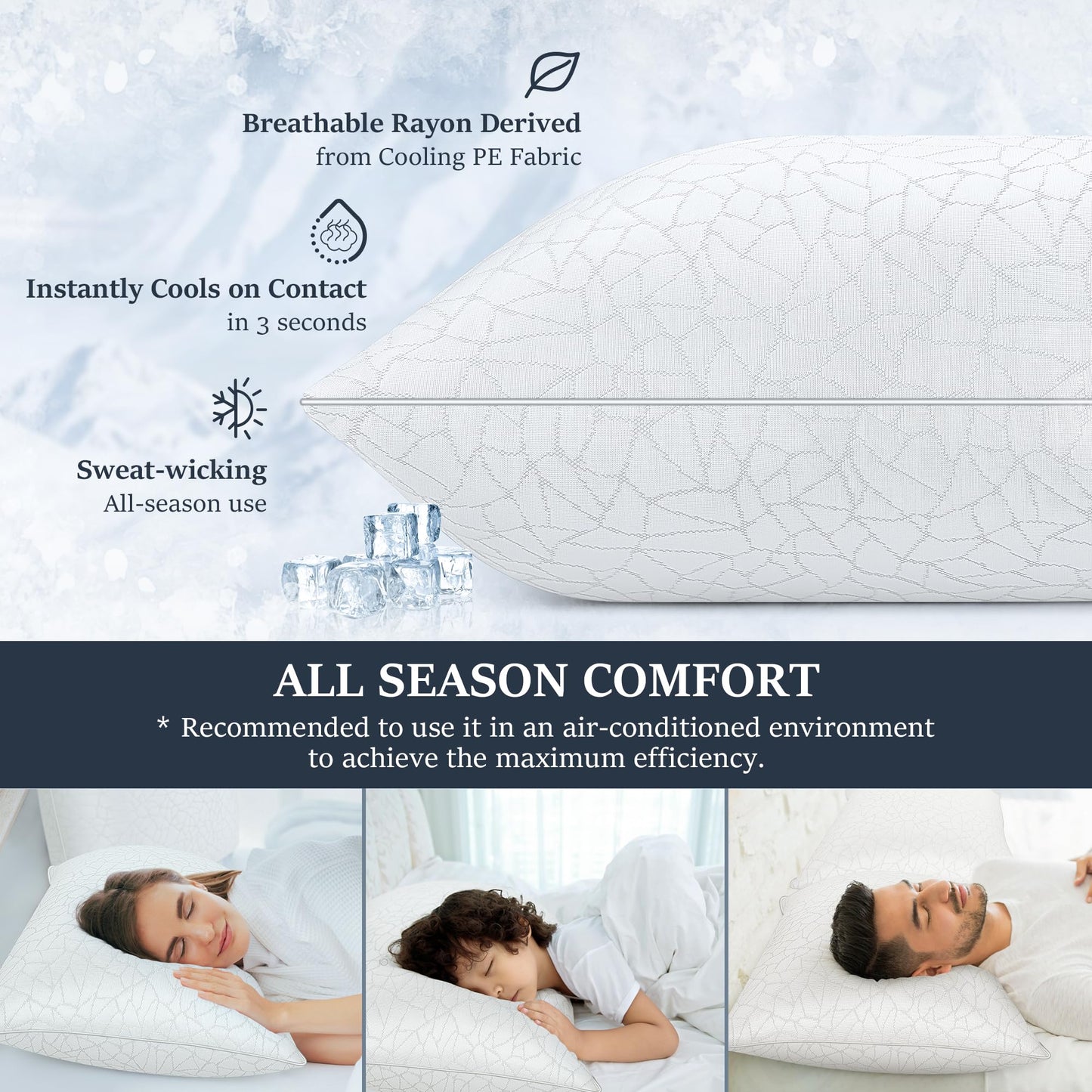 COZSINOOR Bed Pillows Queen Size - Cooling Premium Down Alternative Pillows Set of 2 for Side, Back, and Stomach Sleepers Hotel Quality Fluffy Soft Microfiber Fill Breathable Skin-Friendly - Medaid International