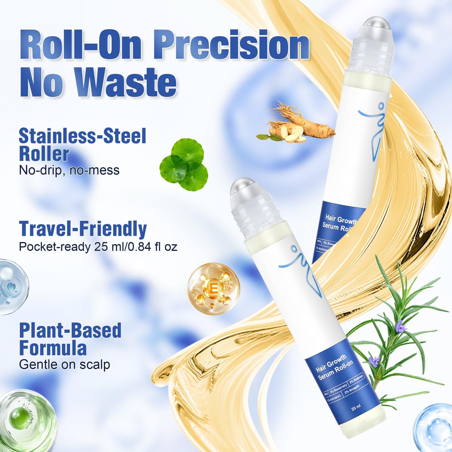 Hair Growth Serum Roll-On (25ml) – Powered by 3% Rosemary, 3% Redensyl & 2% Anagain | DHT Blocker for Stronger, Thicker Hair | Paraben/Sulfate-Free, Suitable for Men & Women - Medaid International