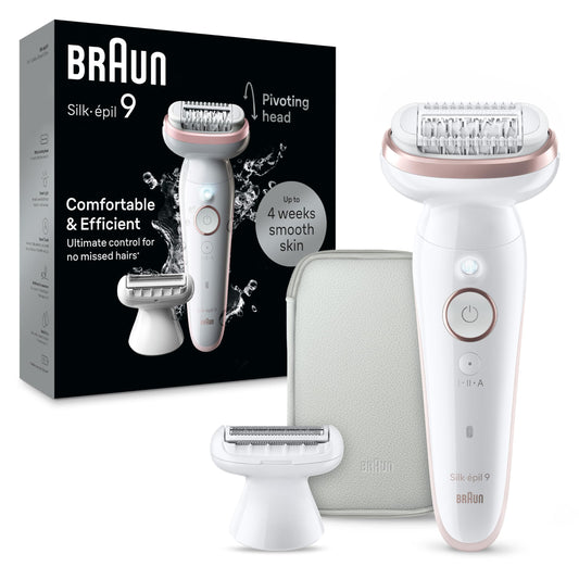 Braun Epilator Silk-épil 9, Hair Removal Device, Women Shaver & Trimmer, Pivoting Head, Wet and Dry Epilator, Includes Shaver Head and Trimmer Comb, SES9-030 - Medaid International