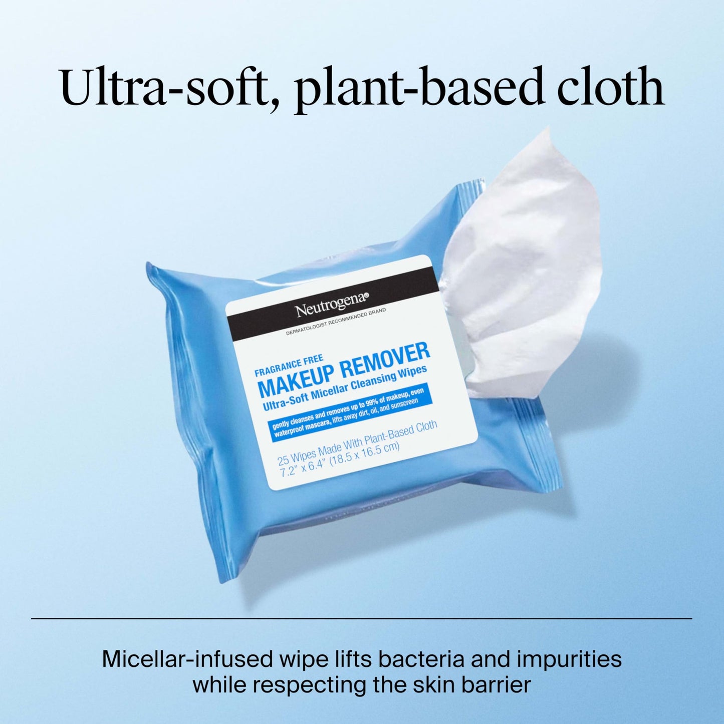 Neutrogena Fragrance-Free Makeup Remover Wipes, Daily Ultra-Soft Micellar Cleansing Wipes Gently Remove Oil & Waterproof Makeup, Hypoallergenic, Made with Plant-Based Cloth, 25 ct - Medaid International
