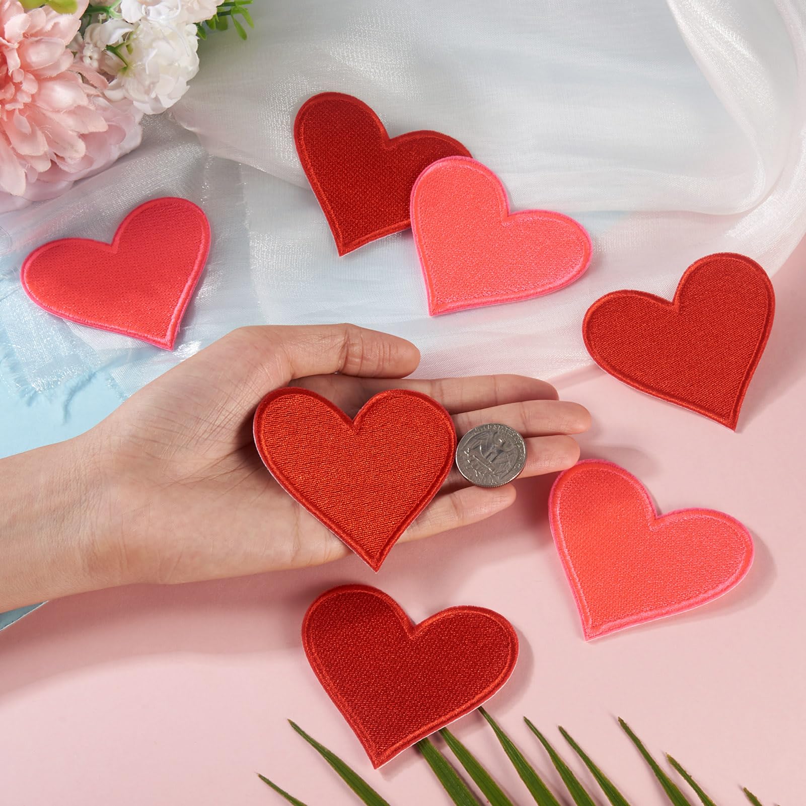 8Pcs Heart Shape Iron on Patches Hot Melt Adhesive Polyester Embroider Thread Iron on/Sew On Patches Cloth Appliques for Jackets Hats Backpacks Jeans Costume Accessories 66.5x71x1.5mm, Red - Medaid International