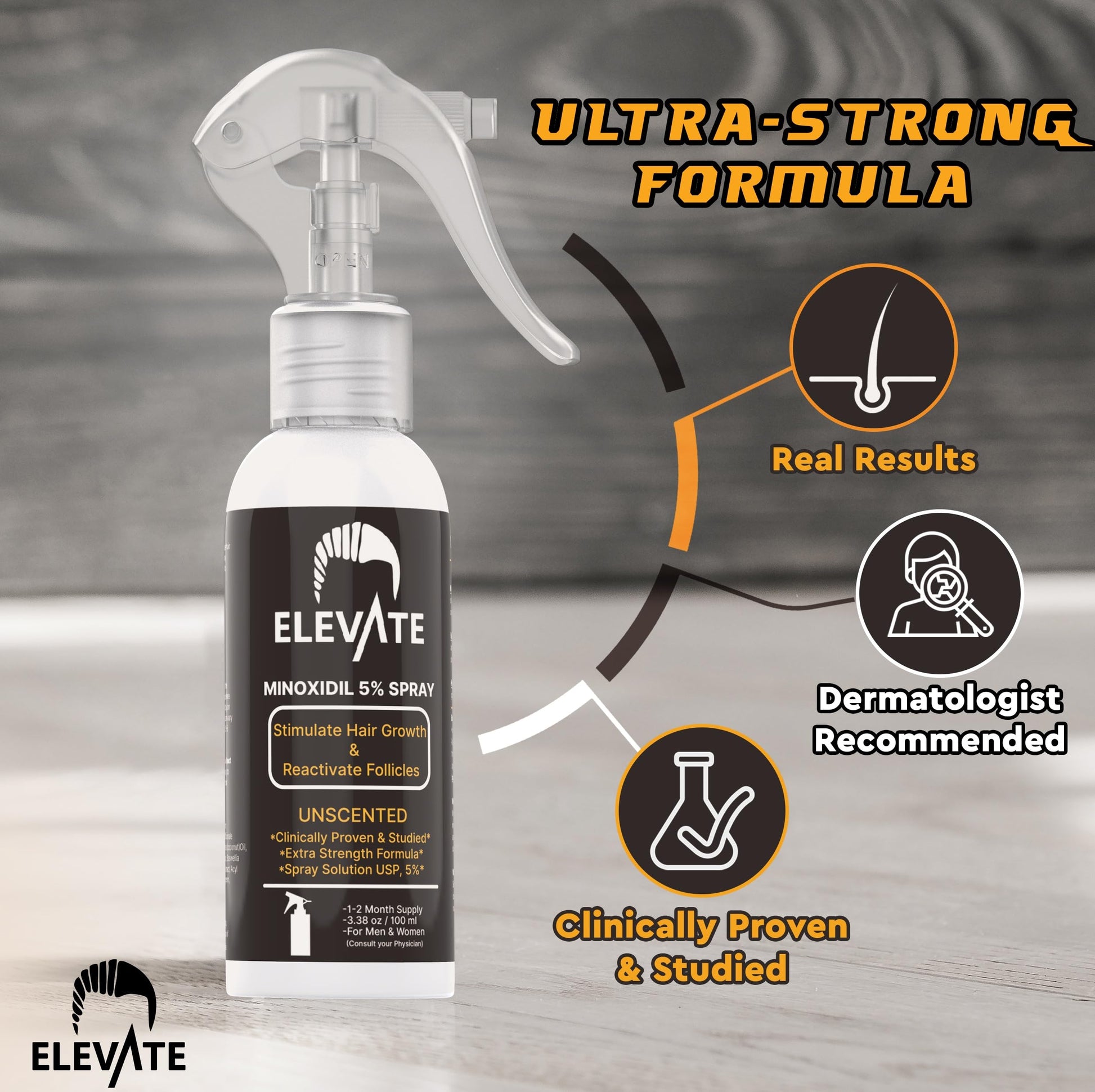 Elevate Hair Regrowth Treatment 5% Minoxidil Spray - Extra Strength Formula Professional Treatment for Hair Loss and Thinning for Regrowth - Stimulate Follicles for Men and Women 1 Month Supply - Medaid International