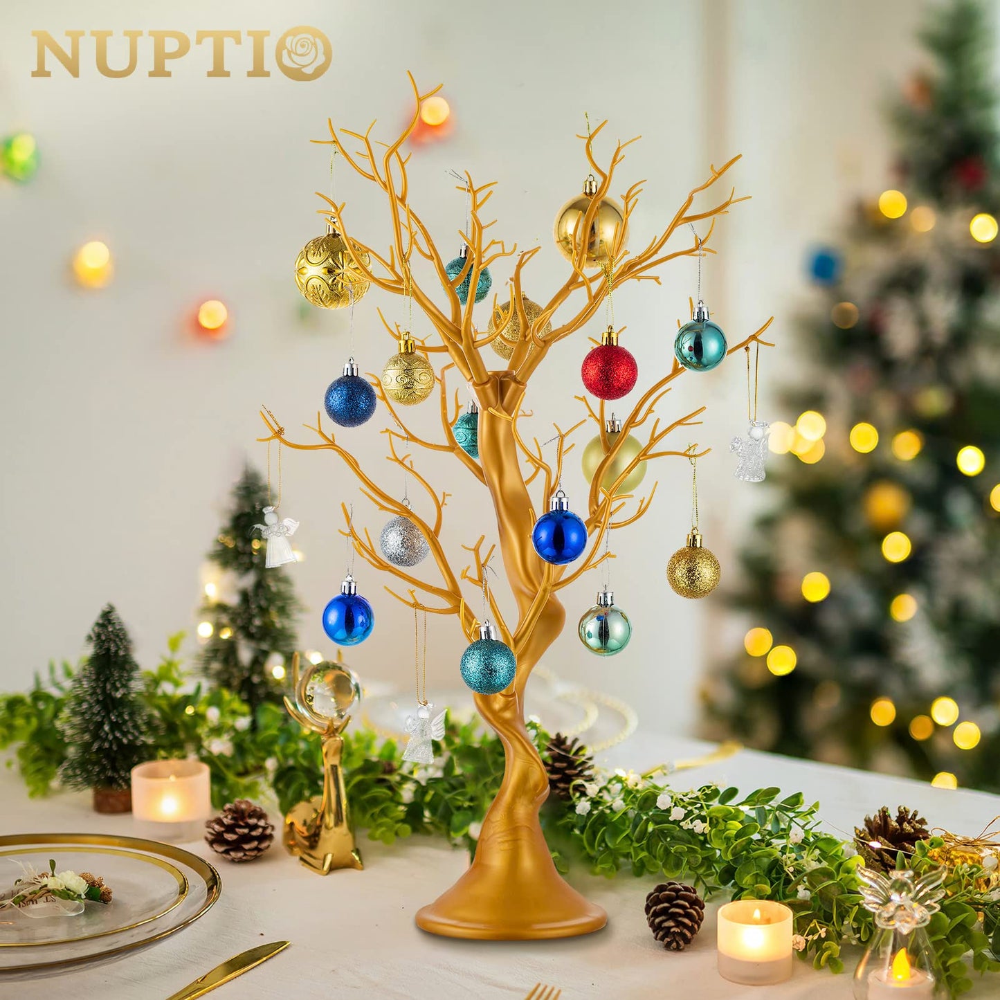 Nuptio Gold Christmas Tree Branch Artificial 22.8 inch Tall Manzanita Tree Centerpiece Wedding Centerpieces for Tables, Decorative Ornament Display Tree Branches for Decoration Weddings (1 Pc) - Medaid International