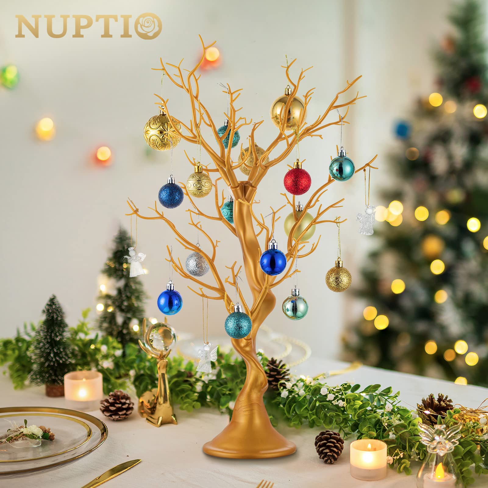 Nuptio Gold Christmas Tree Branch Artificial 22.8 inch Tall Manzanita Tree Centerpiece Wedding Centerpieces for Tables, Decorative Ornament Display Tree Branches for Decoration Weddings (1 Pc) - Medaid International
