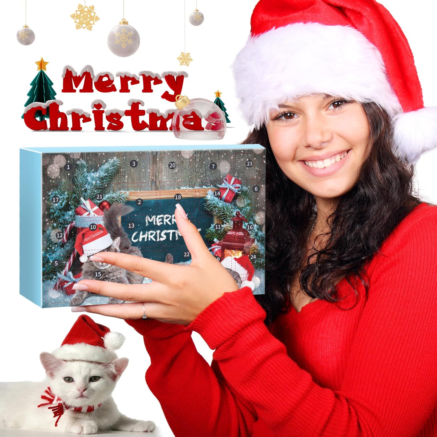 24 Days Christmas Countdown Calendar - Cat Advent Calendar - with Assorted Interactive Cat Toys for Indoor Kitten Cats Pet Surprise Xmas Gifts for Cat Lovers Women (Blue) - Medaid International