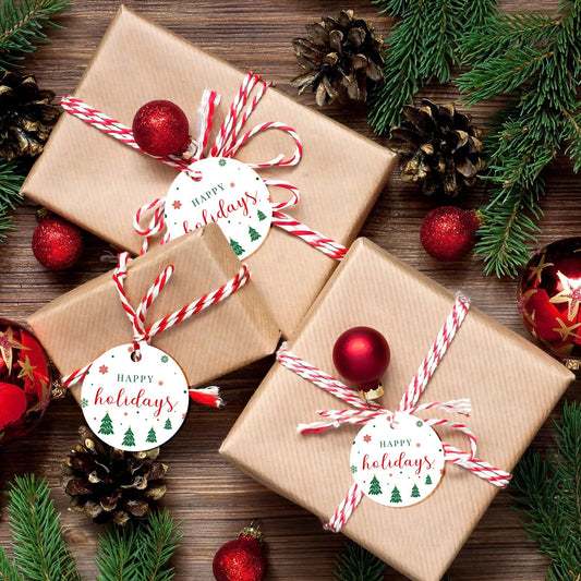 Happy Holiday Tags, 100PCS Christmas Tree Paper Gift Tags with String for Xmas Gift Wrapping, DIY Arts & Crafts, Holiday Season Party Favors - Medaid International