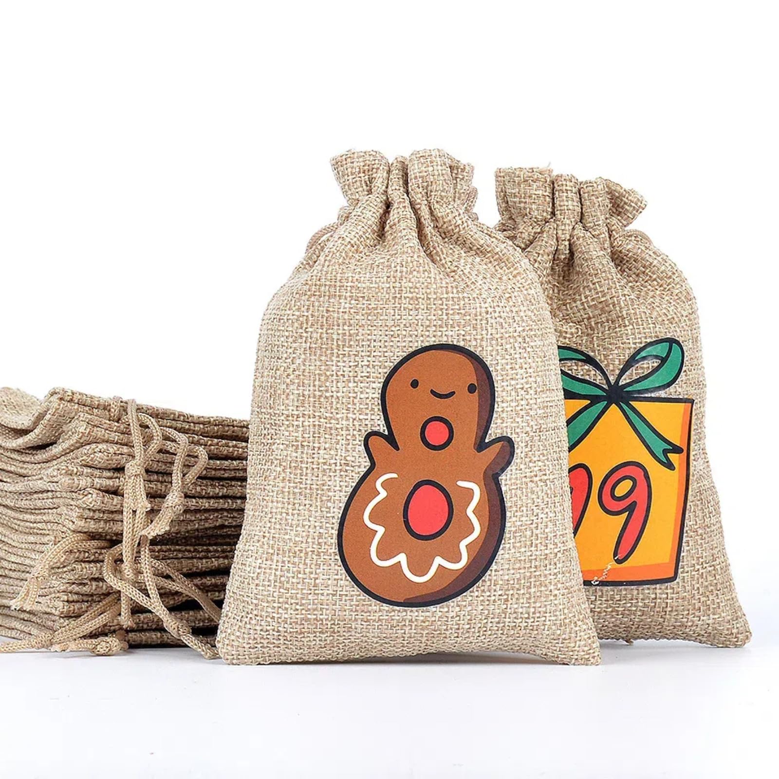 Christmas Advent Calendar Bags, 24 Days Countdown Calendar Burlap bags Hanging Advent Calendar Gift Favors for Xmas Decorations, Cute for kids, Reusable Fabric Bags With Drawstring Closure - Medaid International