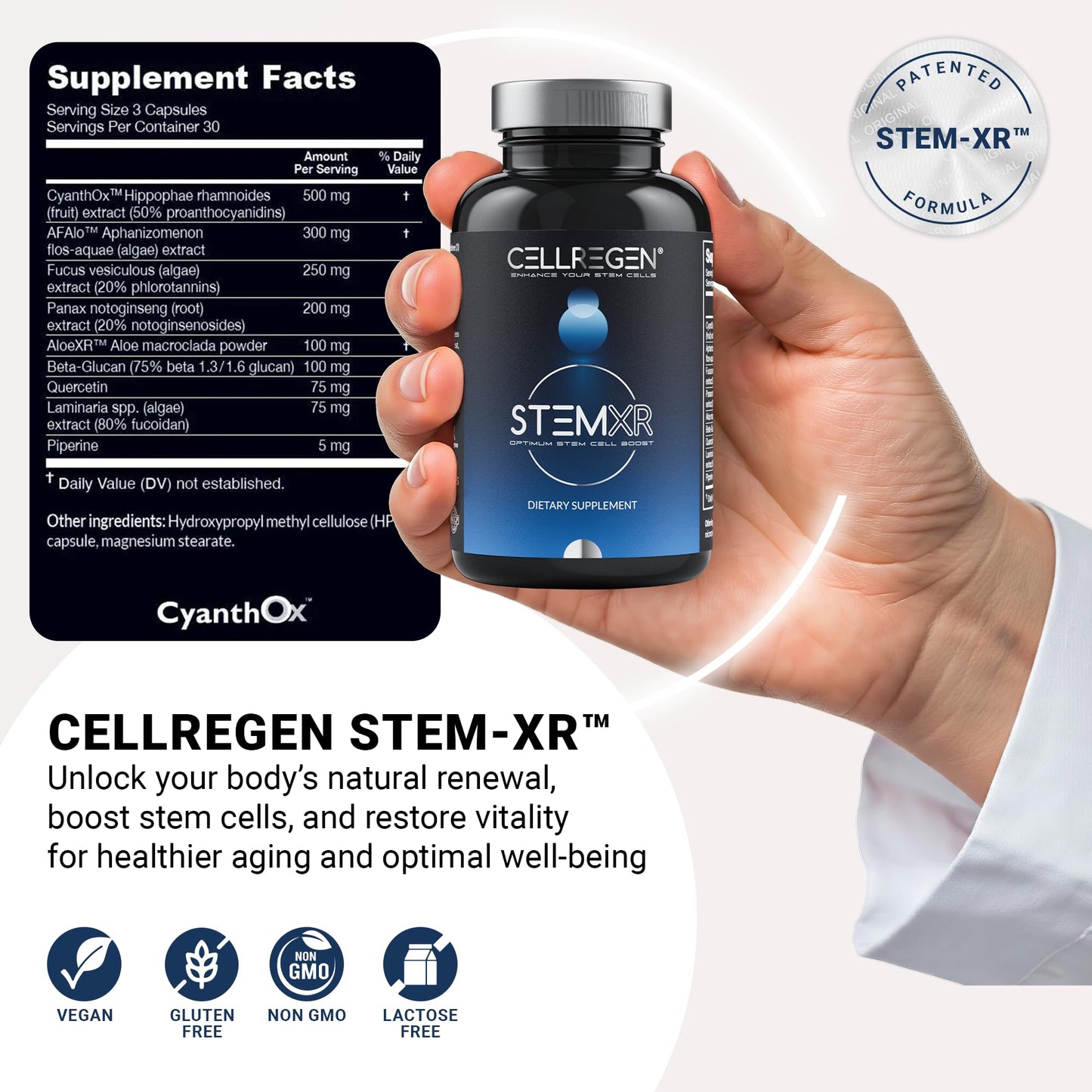 Cellregen StemXR™ Stem Cell Activator & Circulation Booster – Stem Cell Supplement for Men & Women – Blue Green Algae, Longevity, Vitality, Anti-Aging, Energy & Performance Support – 90 Capsules - Medaid International