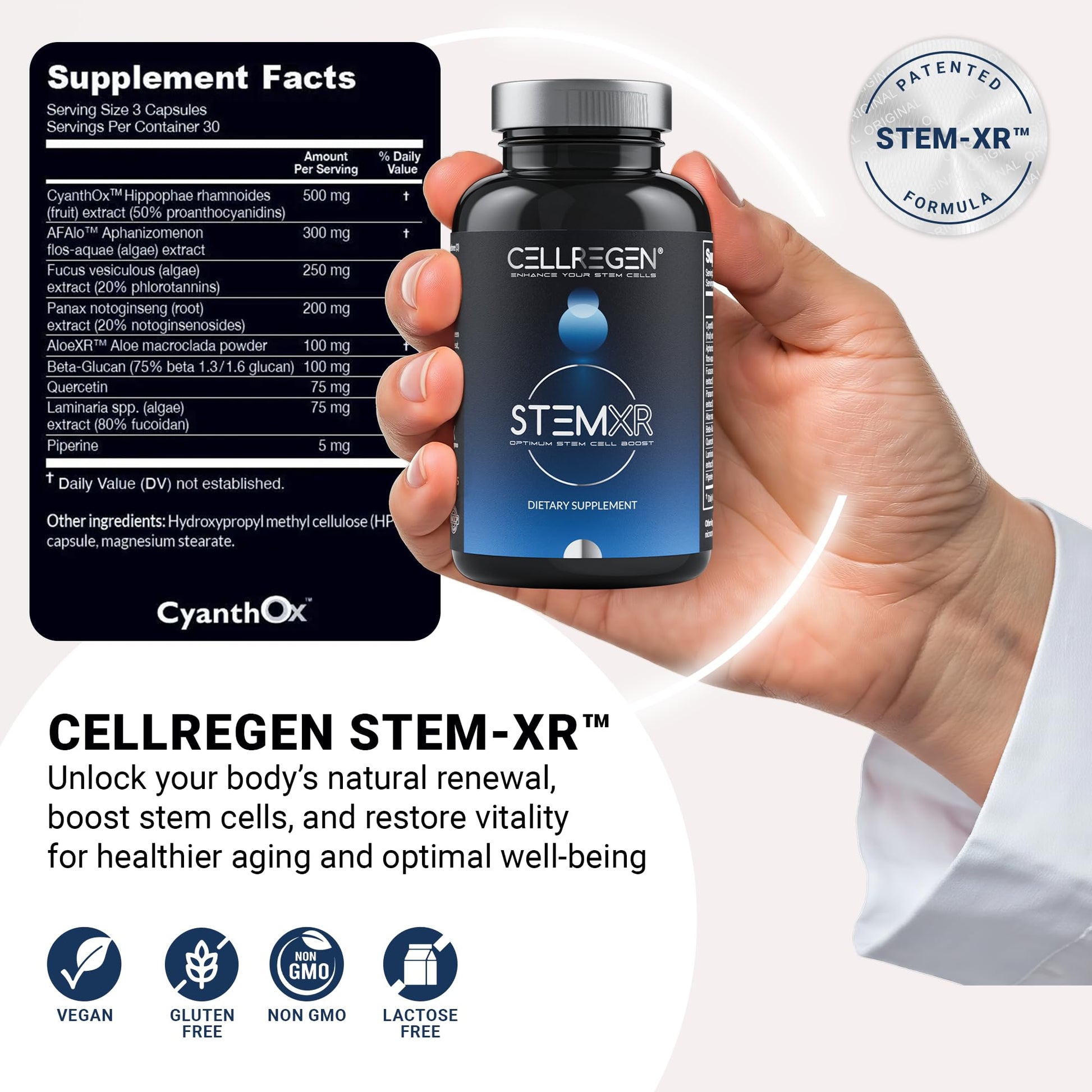 Cellregen StemXR™ Stem Cell Activator & Circulation Booster – Stem Cell Supplement for Men & Women – Blue Green Algae, Longevity, Vitality, Anti-Aging, Energy & Performance Support – 90 Capsules - Medaid International