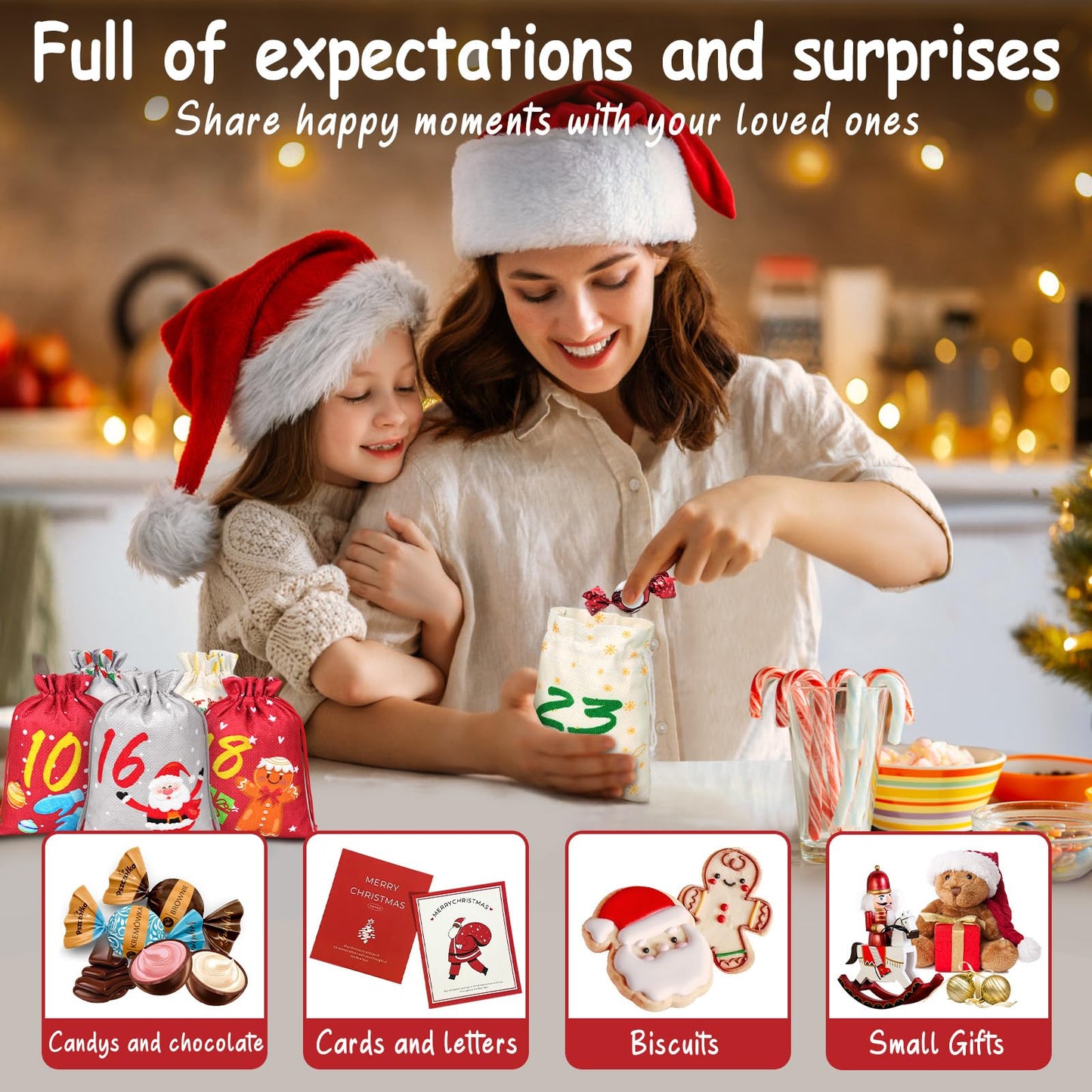 OrLume 2024 Empty Advent Calendar, 18 x 13 cm, Advent Calendar Bag for Children, Women, Men, 24 Empty Reusable Fabric Pouch, DIY Christmas Decoration - Medaid International