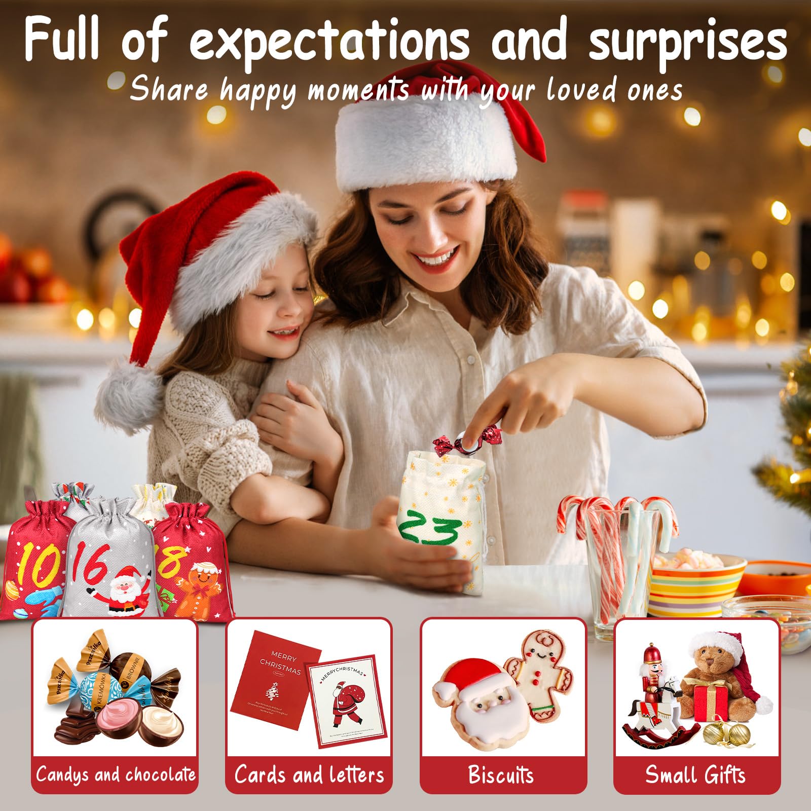 OrLume 2024 Empty Advent Calendar, 18 x 13 cm, Advent Calendar Bag for Children, Women, Men, 24 Empty Reusable Fabric Pouch, DIY Christmas Decoration - Medaid International