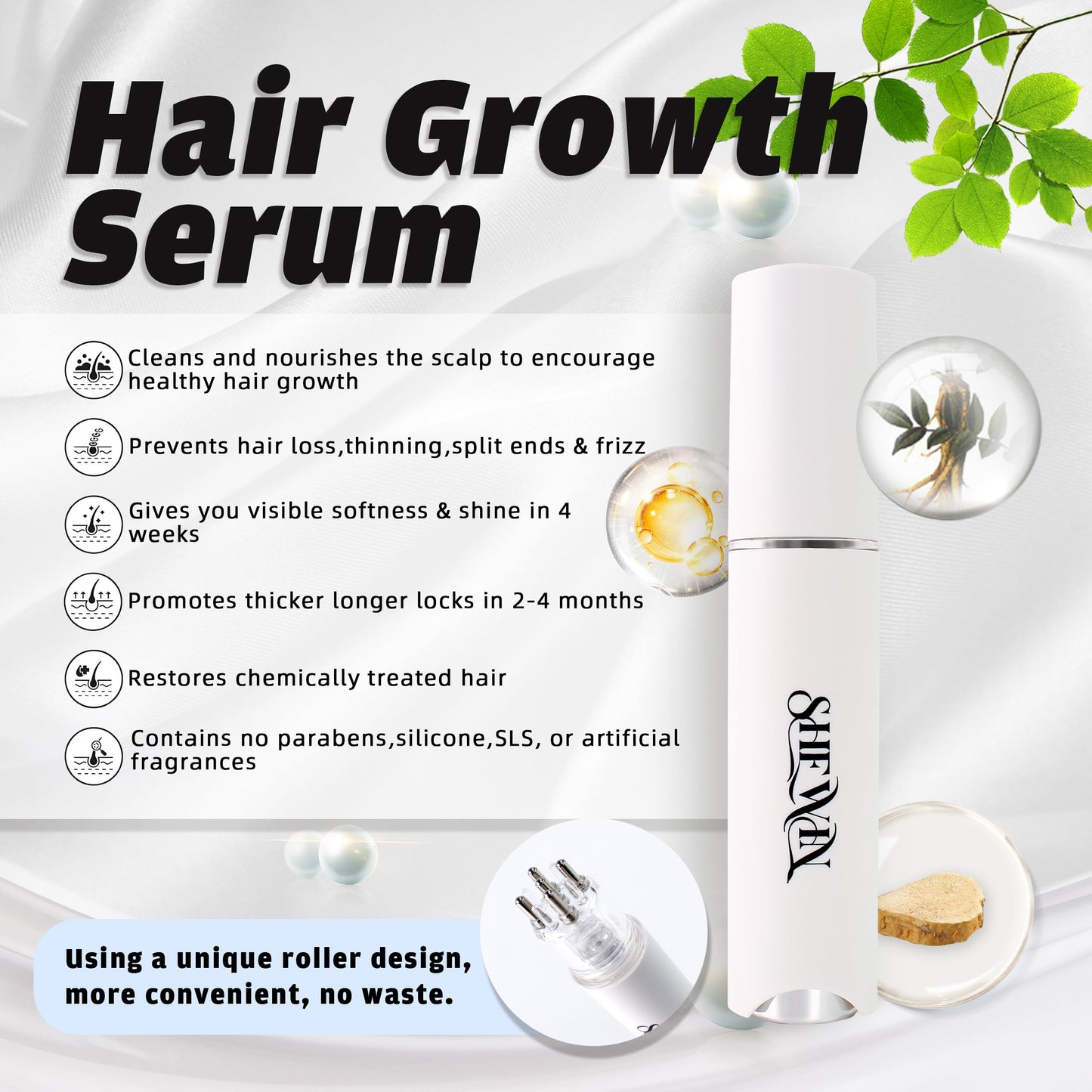 Hair Growth Serum Minoxidil Applicator - 2 in 1 Scalp Applicator with 5% Biotin Growth Oil Non-Greasy for Women Men Hair Regrowth (15ML, Unscented) - Medaid International