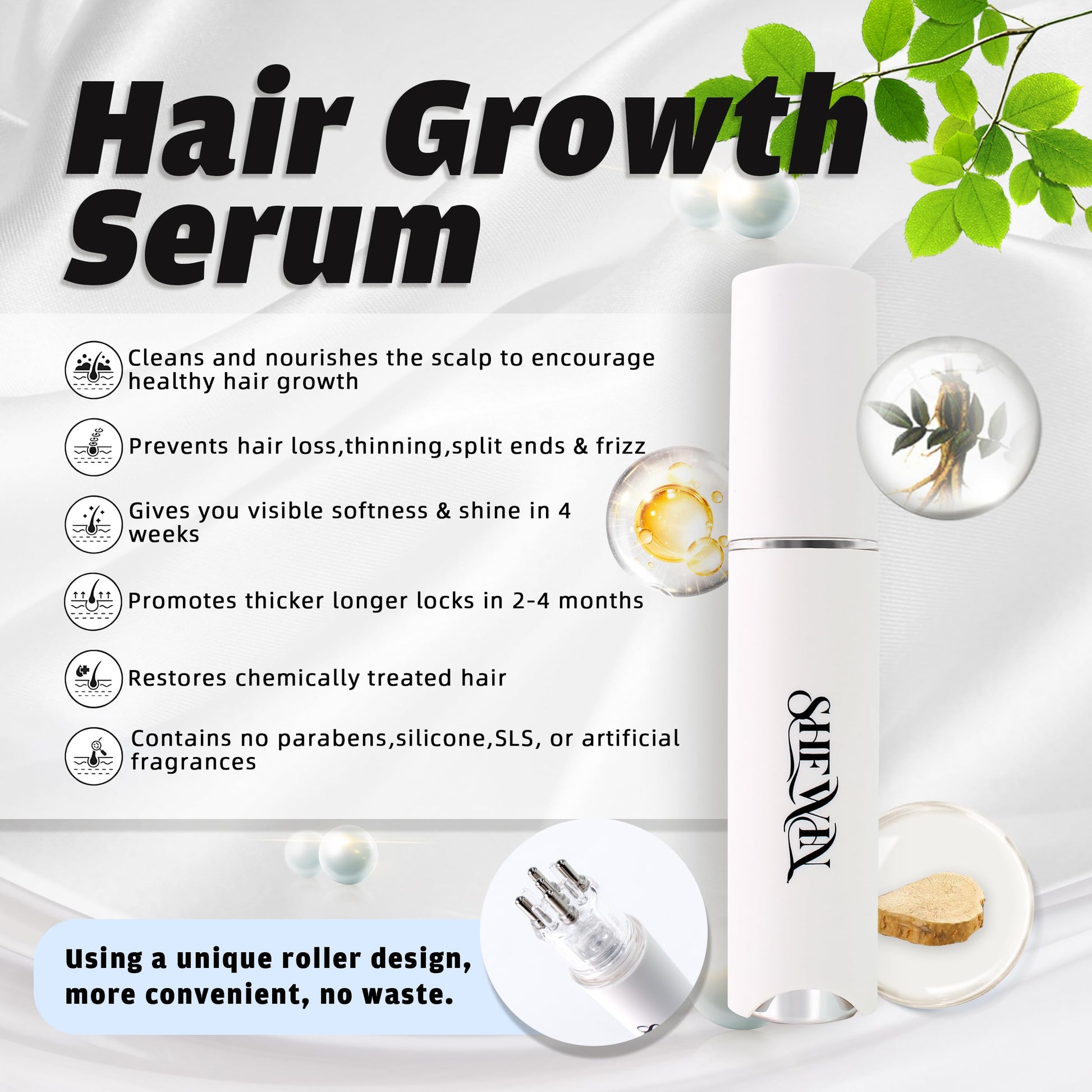 Hair Growth Serum Minoxidil Applicator - 2 in 1 Scalp Applicator with 5% Biotin Growth Oil Non-Greasy for Women Men Hair Regrowth (15ML, Unscented) - Medaid International
