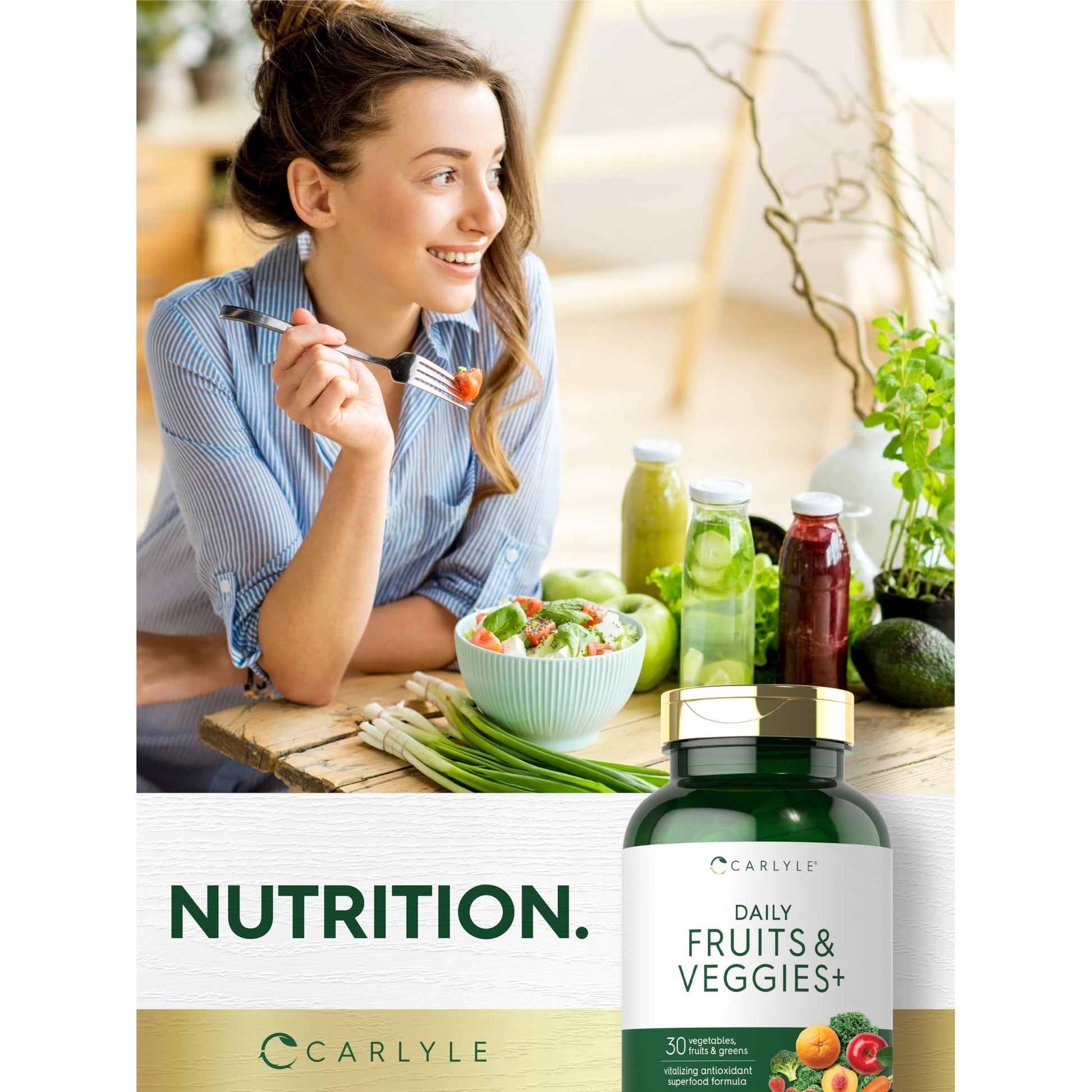Carlyle Fruits and Veggies Supplement | 250 Capsules | Made with 30 Fruits and Vegetables | Vegetarian, Non-GMO, Gluten Free Superfood Formula - Medaid International
