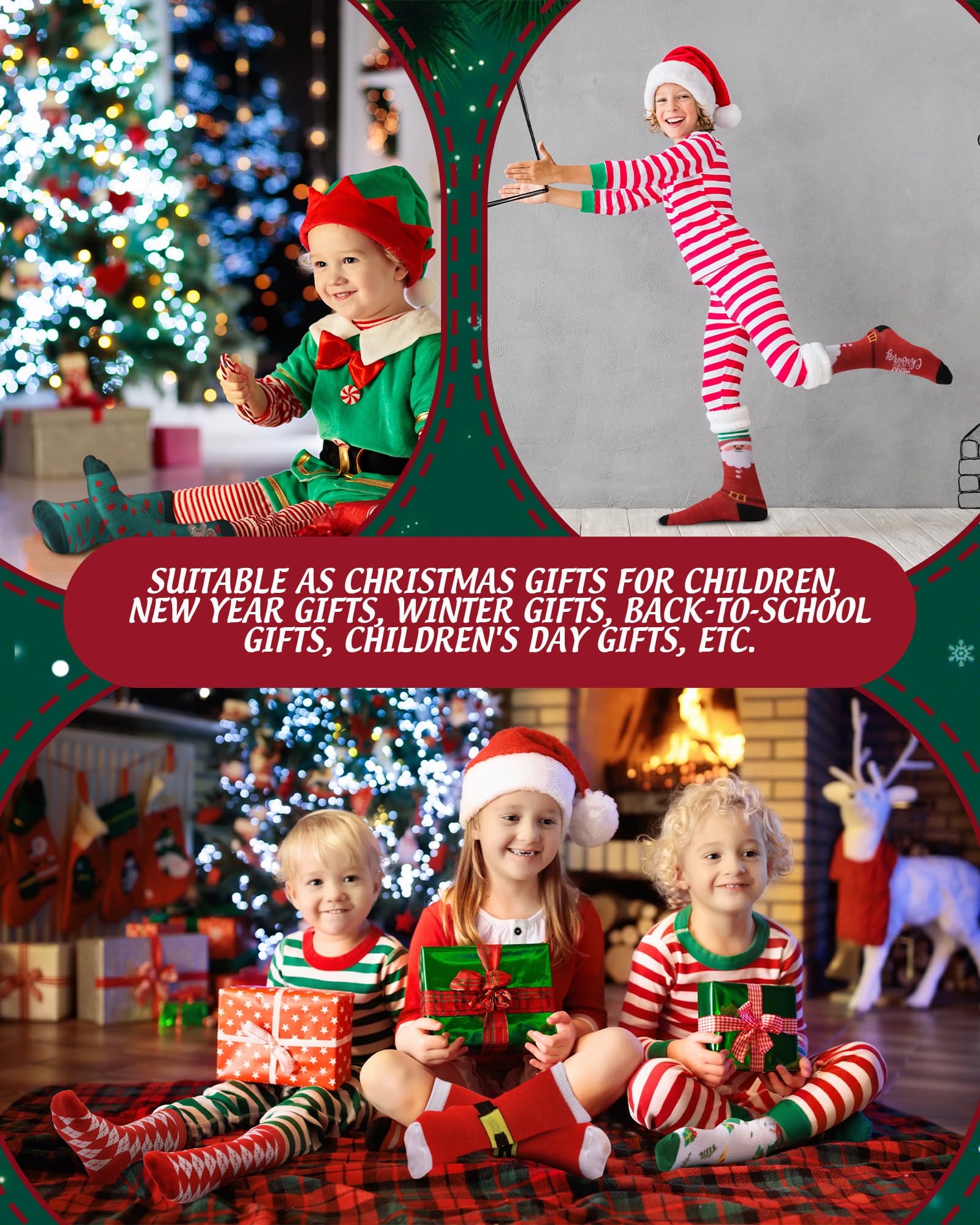 Neer 30 Pair Kid Christmas Socks Colorful Cute Creative Fancy Crew Fun Novelty Design Socks for Toddler Children Boys Girls(Suitable for Age 6-10,Lovely) - Medaid International