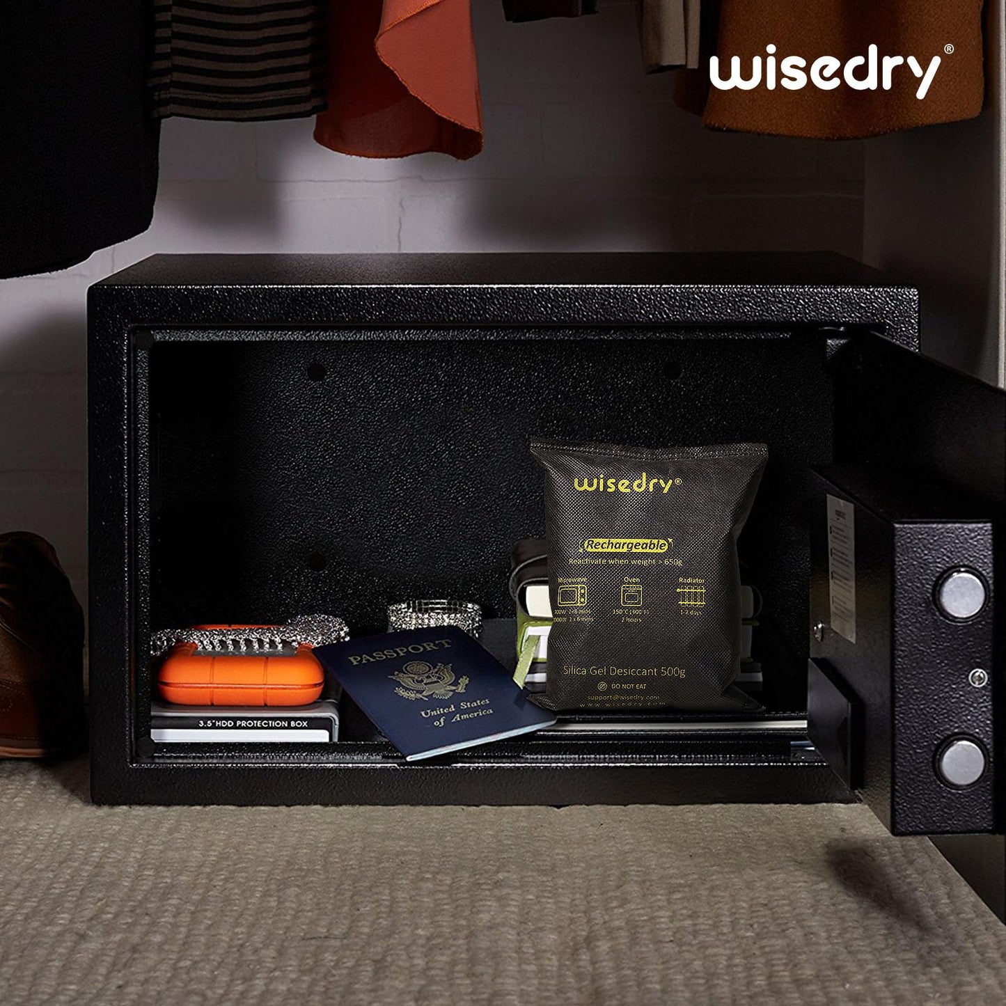 wisedry 2 x 500 Gram [2.2 lbs] Rechargeable Silica Gel Car Dehumidifier, Microwave Fast Reactivated Desiccant Packets Large for Gun Safe Closet Basement Garage Storage Moisture Absorber Bag Reusable - Medaid International