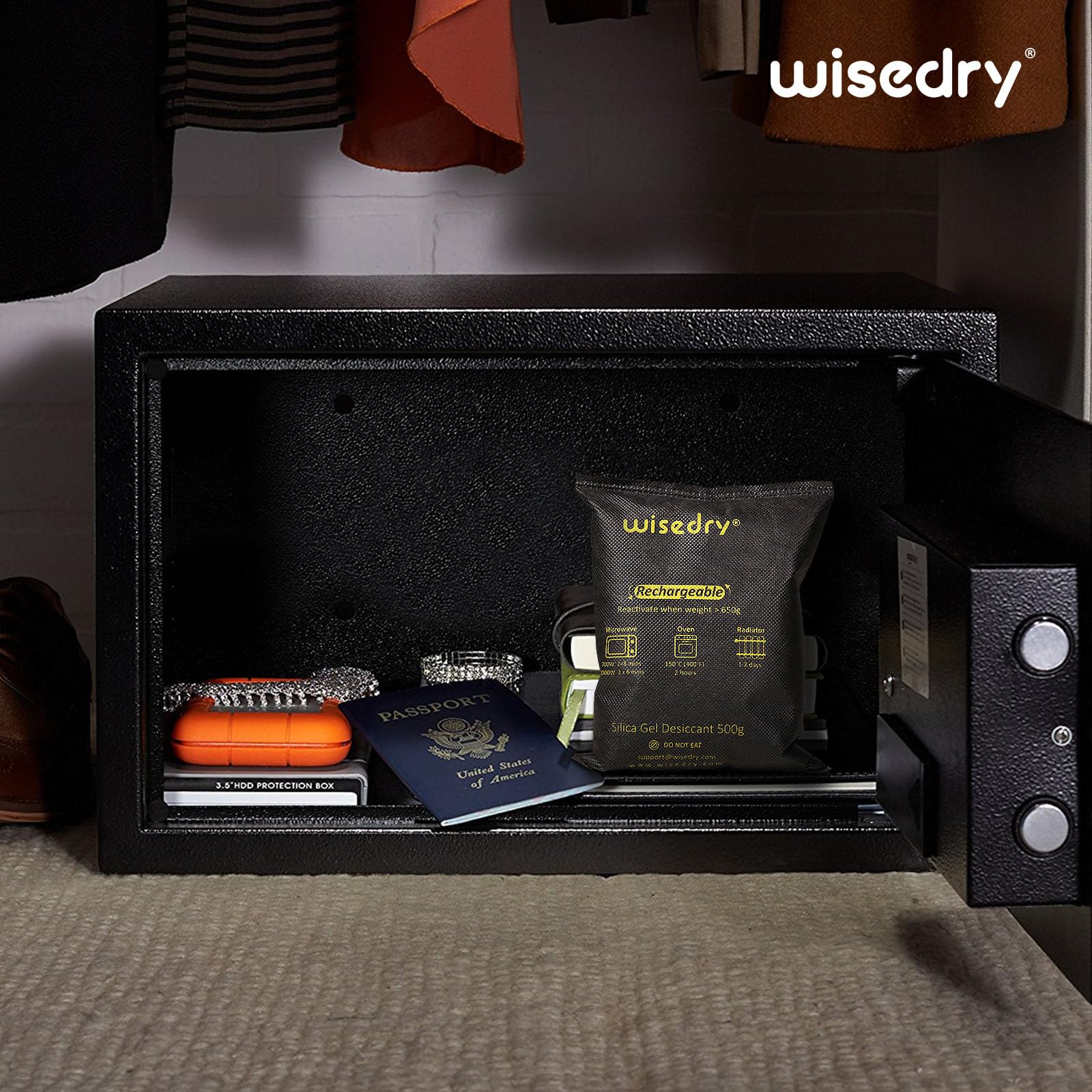 wisedry 2 x 500 Gram [2.2 lbs] Rechargeable Silica Gel Car Dehumidifier, Microwave Fast Reactivated Desiccant Packets Large for Gun Safe Closet Basement Garage Storage Moisture Absorber Bag Reusable - Medaid International