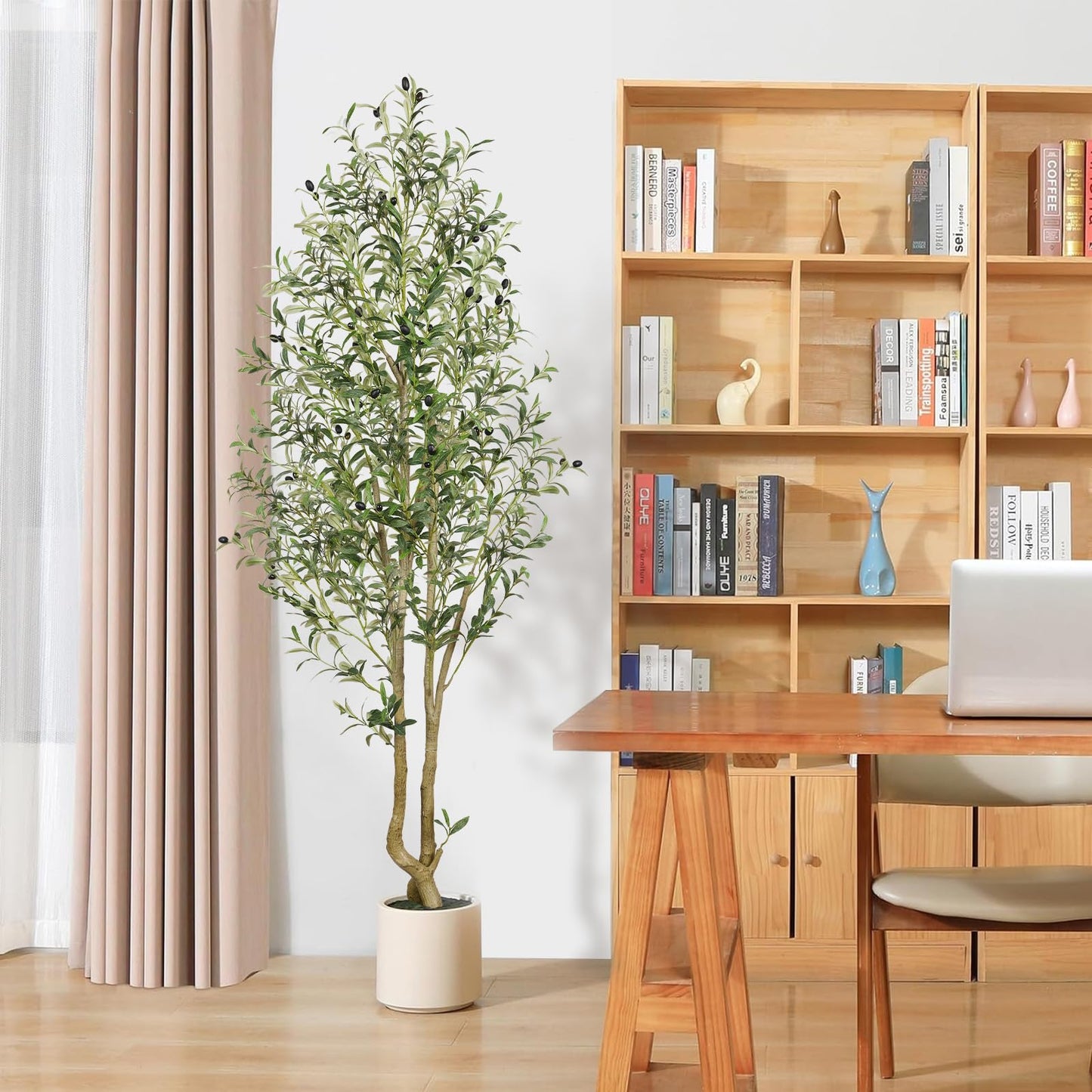 Alupssuc 6FT Artificial Olive Tree Big tall Fake Plants, 6 Feet Artificial Olive Silk Plants Indoors with Curved Trunk in Pots, Fake Tree for Home Office Living Room Indoor Outdoor Decor, 180cm - Medaid International
