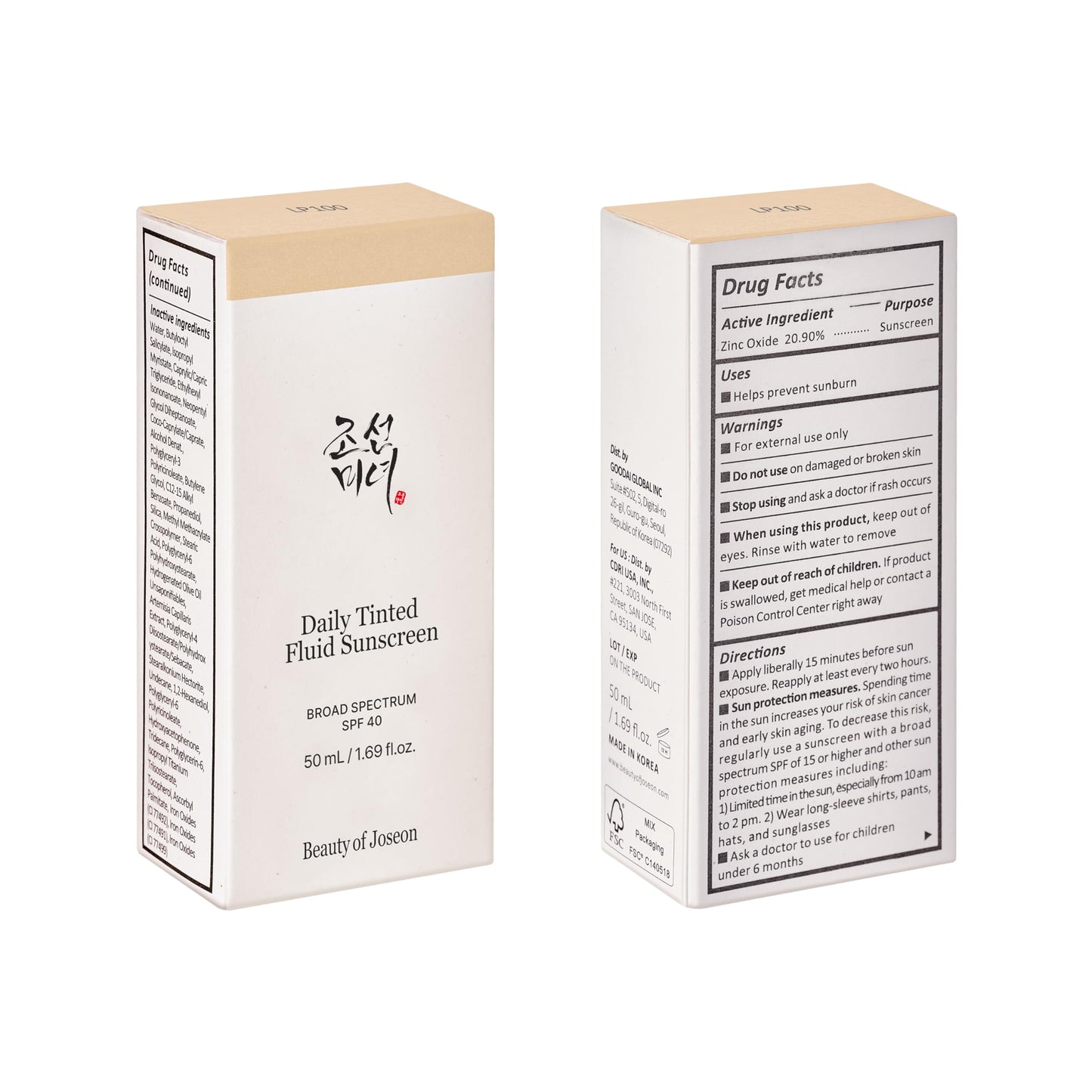 Beauty of Joseon Daily Tinted Fluid Sunscreen 12 Shades for Face Moisturizing Broad Spectrum SPF 40 Korean Skincare 50ml, 1.69 fl.oz #LP100 - Medaid International