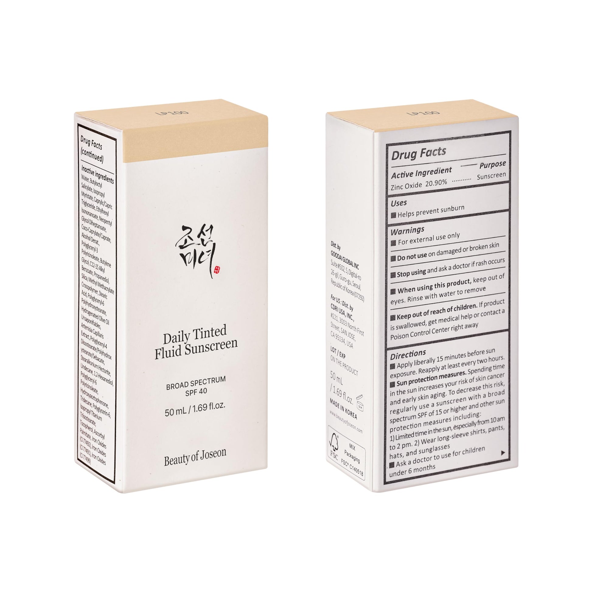 Beauty of Joseon Daily Tinted Fluid Sunscreen 12 Shades for Face Moisturizing Broad Spectrum SPF 40 Korean Skincare 50ml, 1.69 fl.oz #LP100 - Medaid International