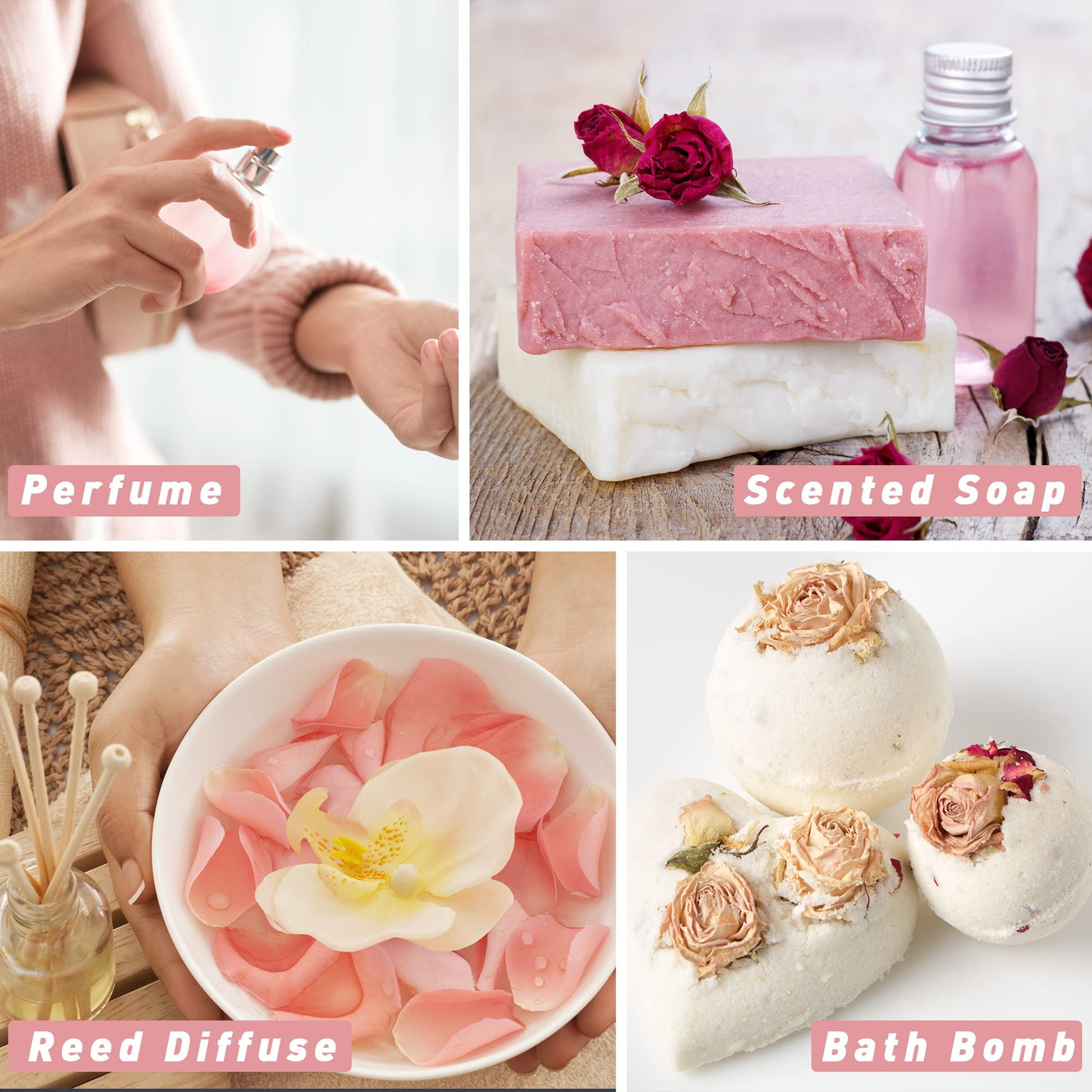 Rose Fragrance Oil, ESSLUX Premium Floral Scented Oils for Diffuser, Soap Candle Making Scents, Rose Essential Oils Gift Set for Home Fragrance - Bulgarian Rose, Black Rose & Oud, Rock Rose and More - Medaid International