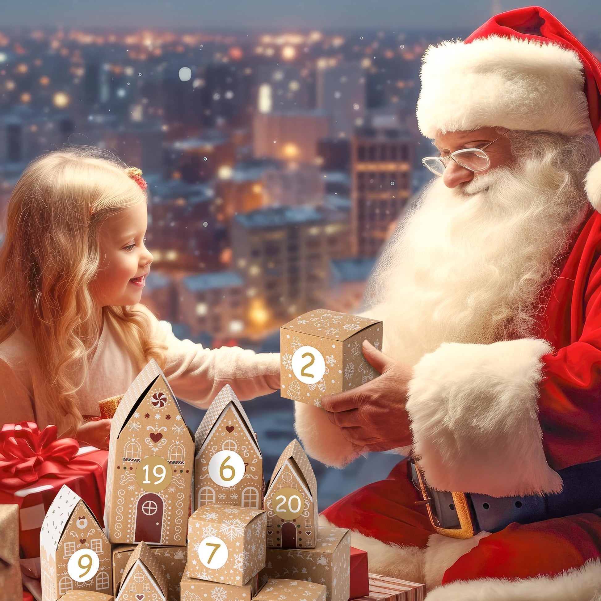 AsodSway Christmas Advent Calendar Boxes - 28P Christmas Candies Treats Boxes Empty Advent Calendar Boxes to Fill 24 Days Xmas Advent Countdown Number Label Stickers Kraft Paper Xmas Gift House Boxes - Medaid International