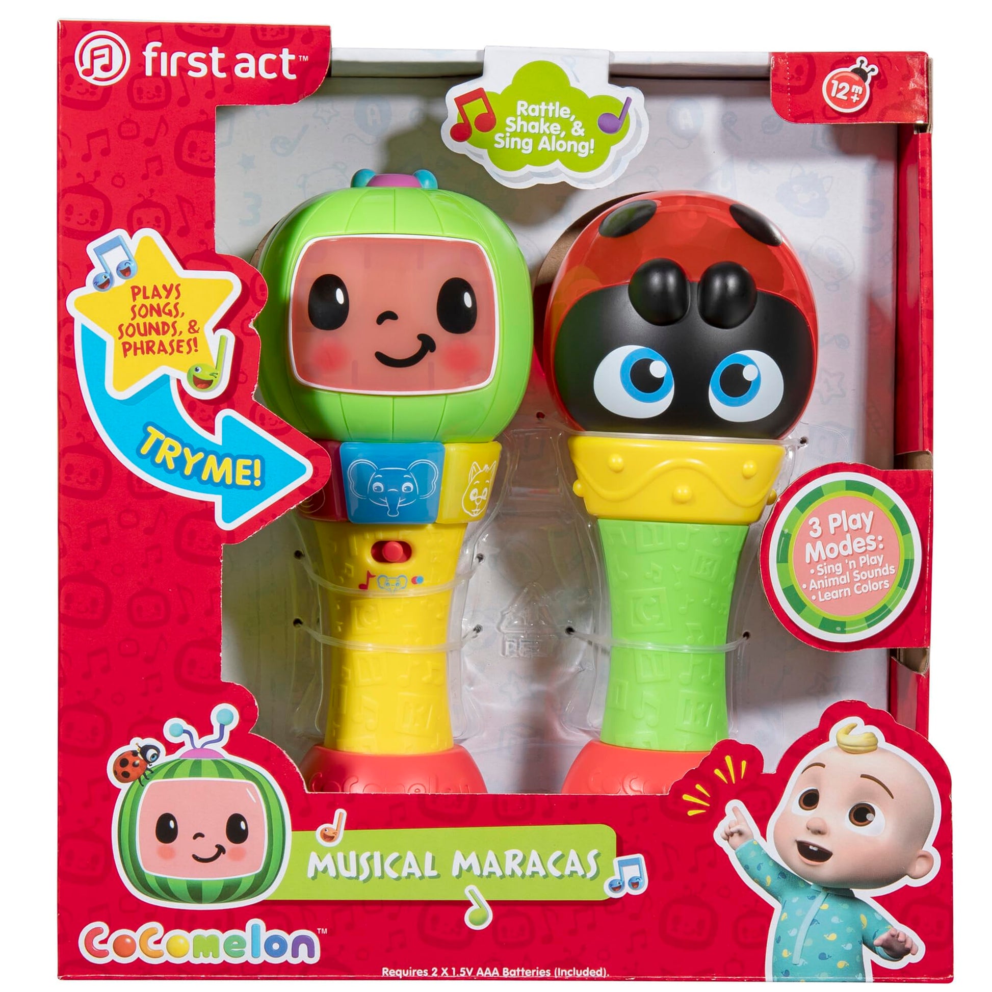 CoComelon Sing ‘n Play Maracas, 3 Play Modes - Plays 6 Fan Favorite Song Clips, Learn Animal Sounds and Colors - Lights Up - Two Maracas - Musical Instruments for Kids, Toddlers, and Preschoolers - Medaid International