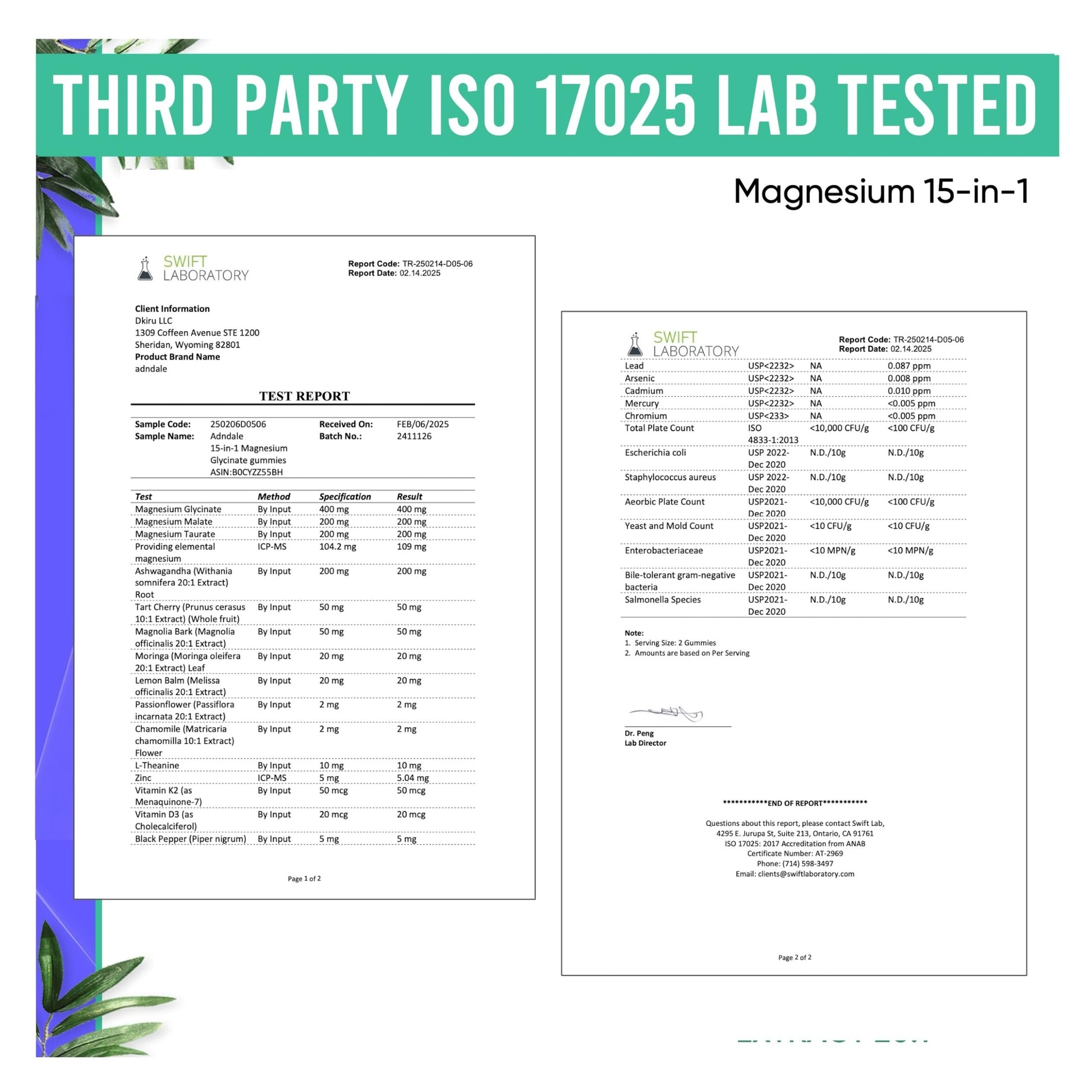 Adndale 90ct 15-in-1 Magnesium Glycinate Gummies 400 mg/serv- with Magnesium Malate, Ashwagandha, Tart Cherry, Magnolia Bark, Lemon Balm, Passionflower, Chamomile, L-Theanine, Zinc, Vitamin K2 & D3 - Medaid International