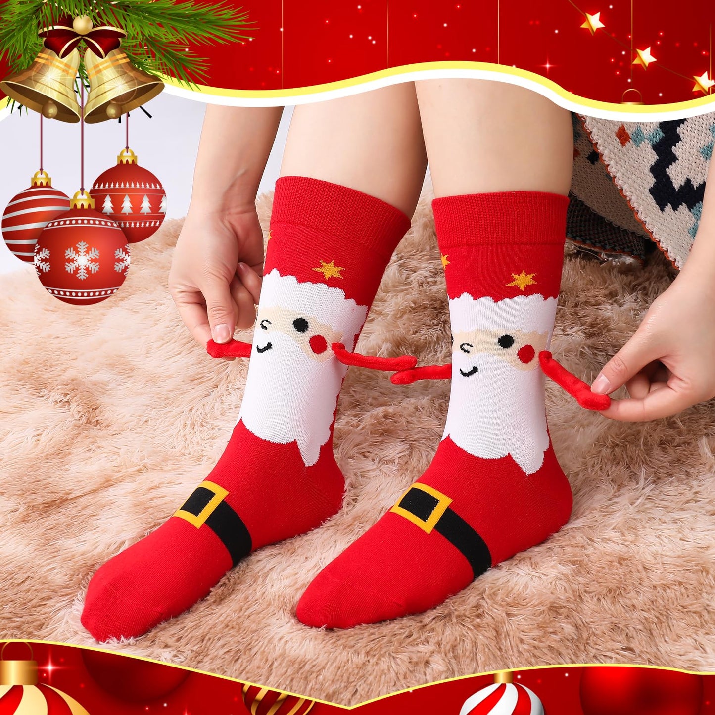 Jspupifip 2 Pairs Funny Holding Hands Christmas Socks Magnetic Holding Hands Socks Xmas Gifts for Women and Men - Medaid International